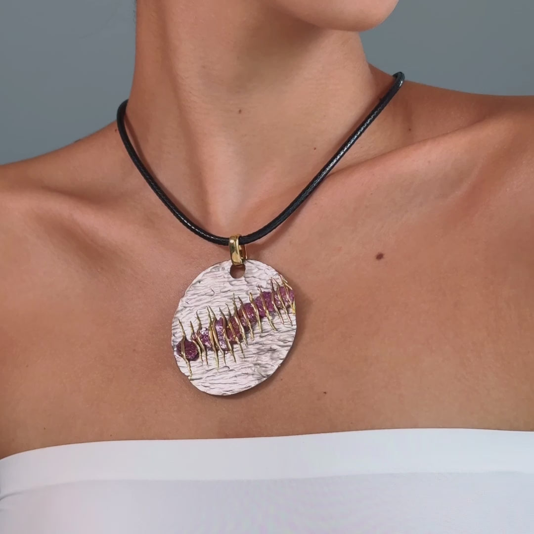 Brav Handmade Signature Silver Pendant with Natural Rough Ruby Crystals