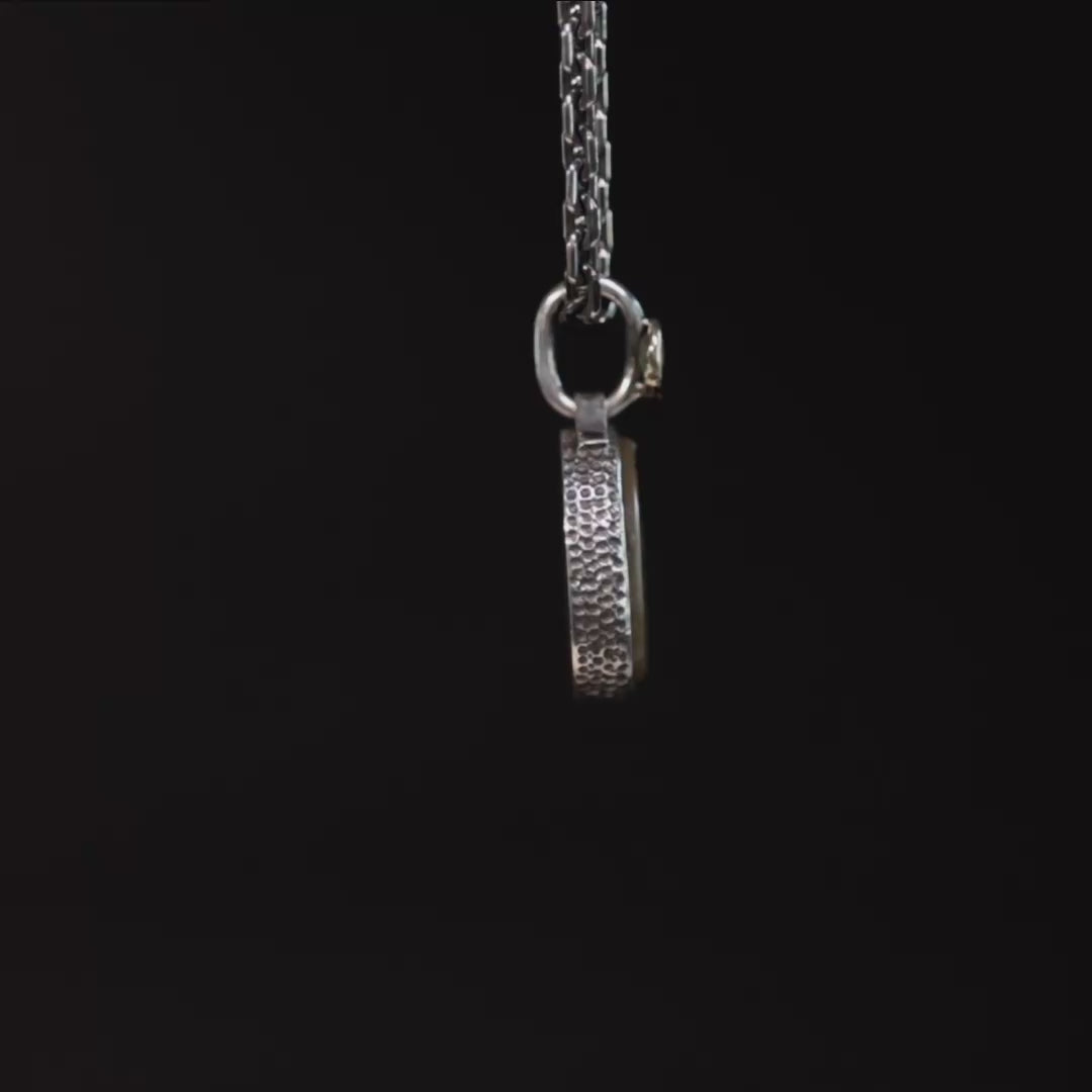 Samarra Pendant with Authentic Near Eastern Agate Seal in 925 Silver & Raw Yellow Sapphire in 9K Gold