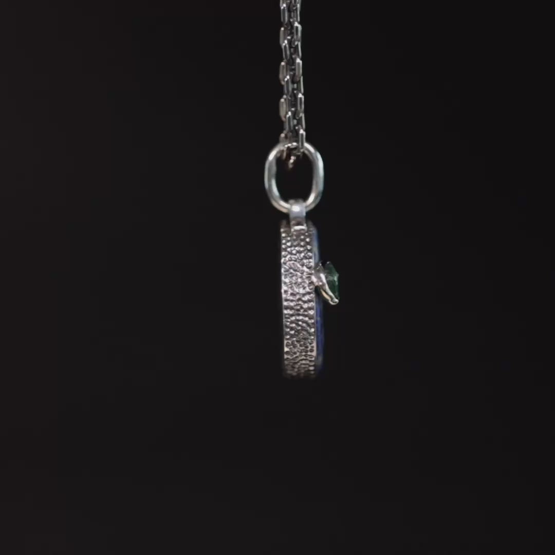 Basileios Pendant with Authentic Hellenistic Lapis Lazuli Seal in 925 Silver & Green Tsavorite Garnet in 9K Gold