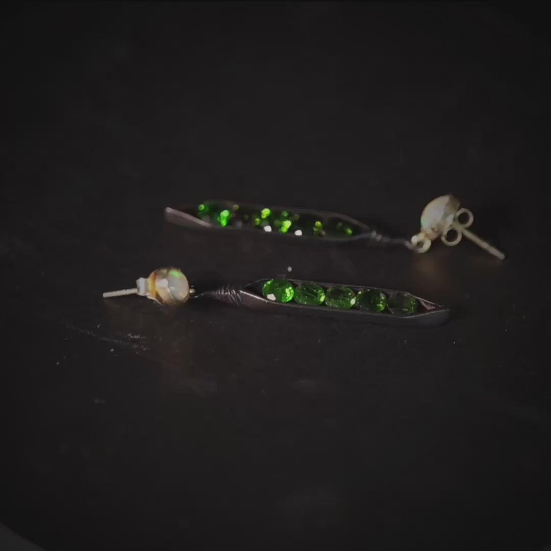 Elandra Sterling Silver Earrings with Opal and Chrome Diopside in Mixed Metal Finish for Organic Style