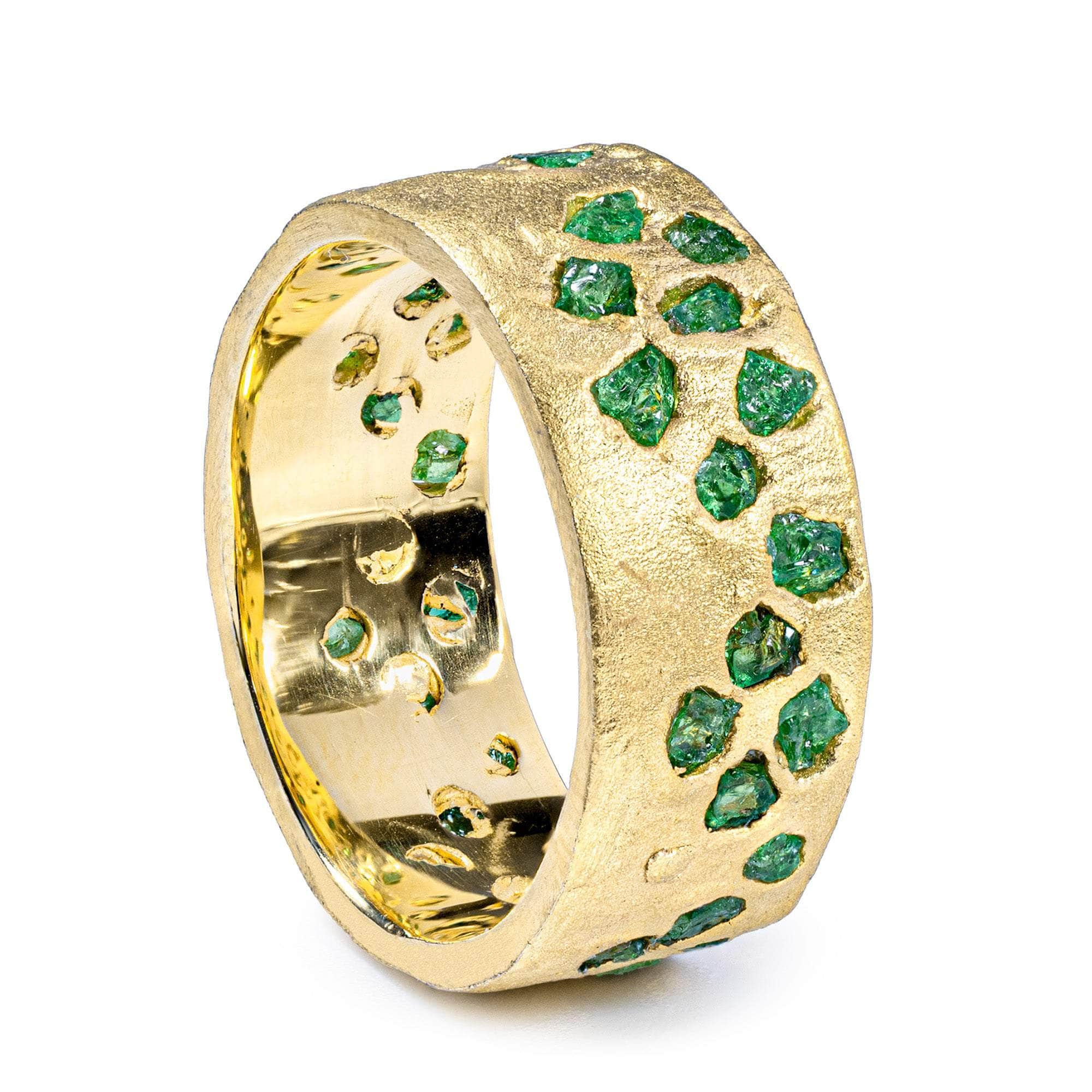 Pyra Barrel Ring with Raw Tsavorite Fused into the 14K Gold Plated Sterling Silver Band