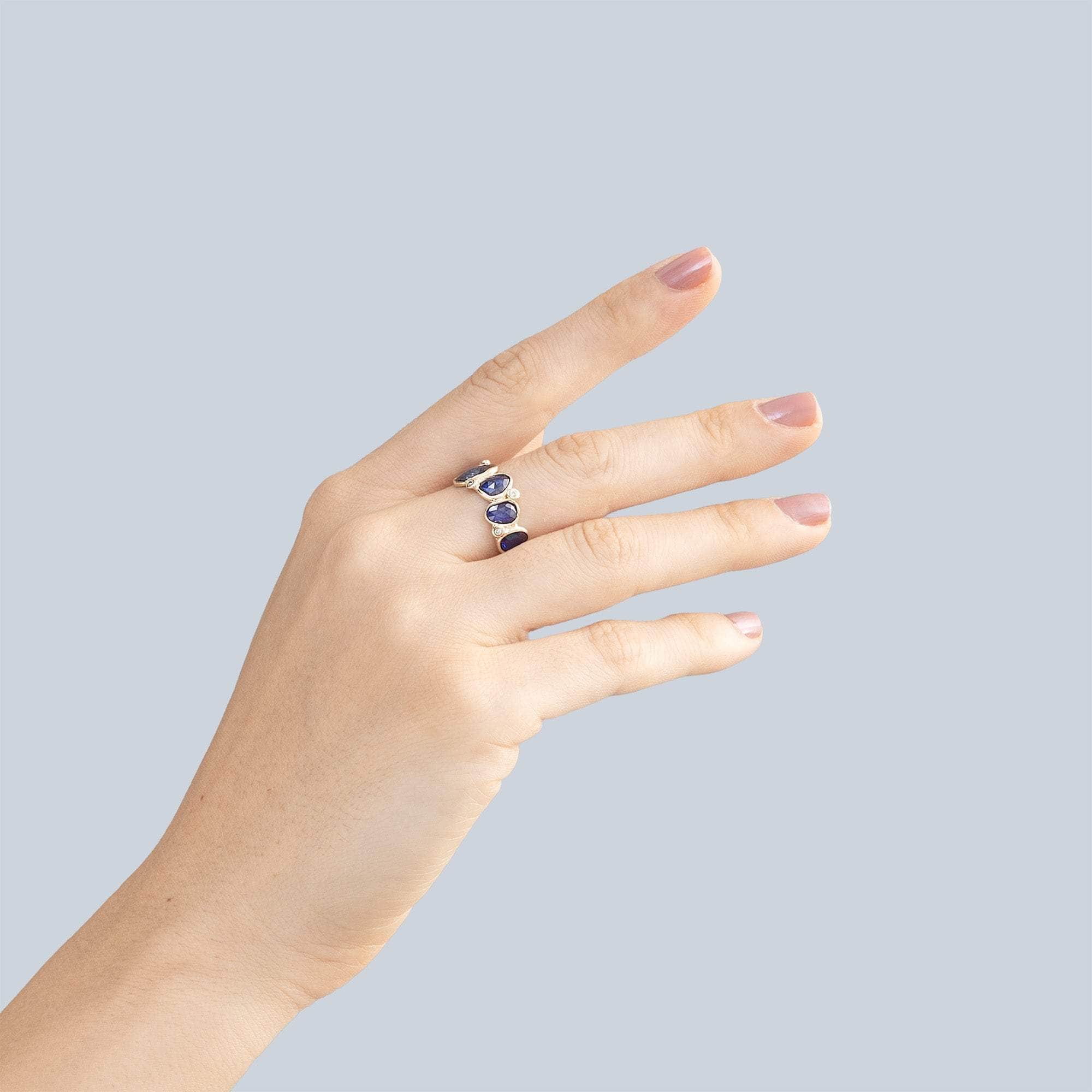 Seiran 14K Gold Signature Ring with Diamonds & Sapphire Touching Skin