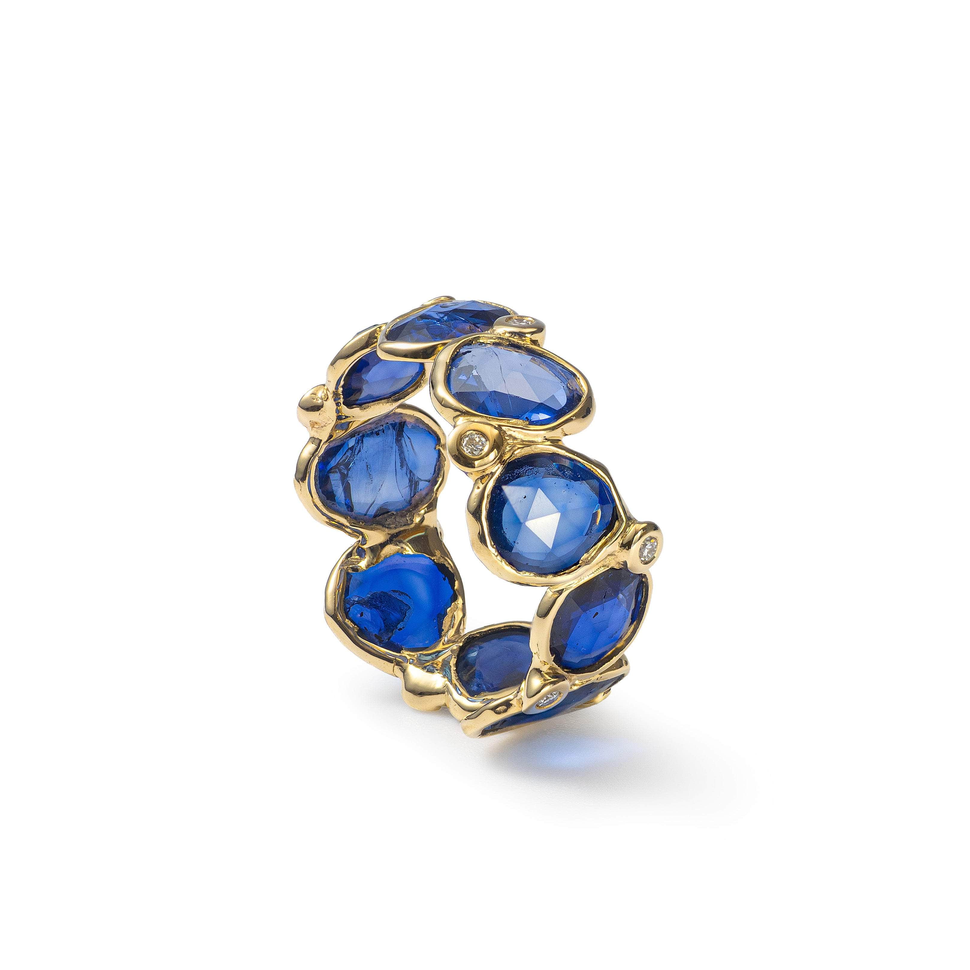 Seiran 14K Gold Signature Ring with Diamonds & Sapphire Touching Skin