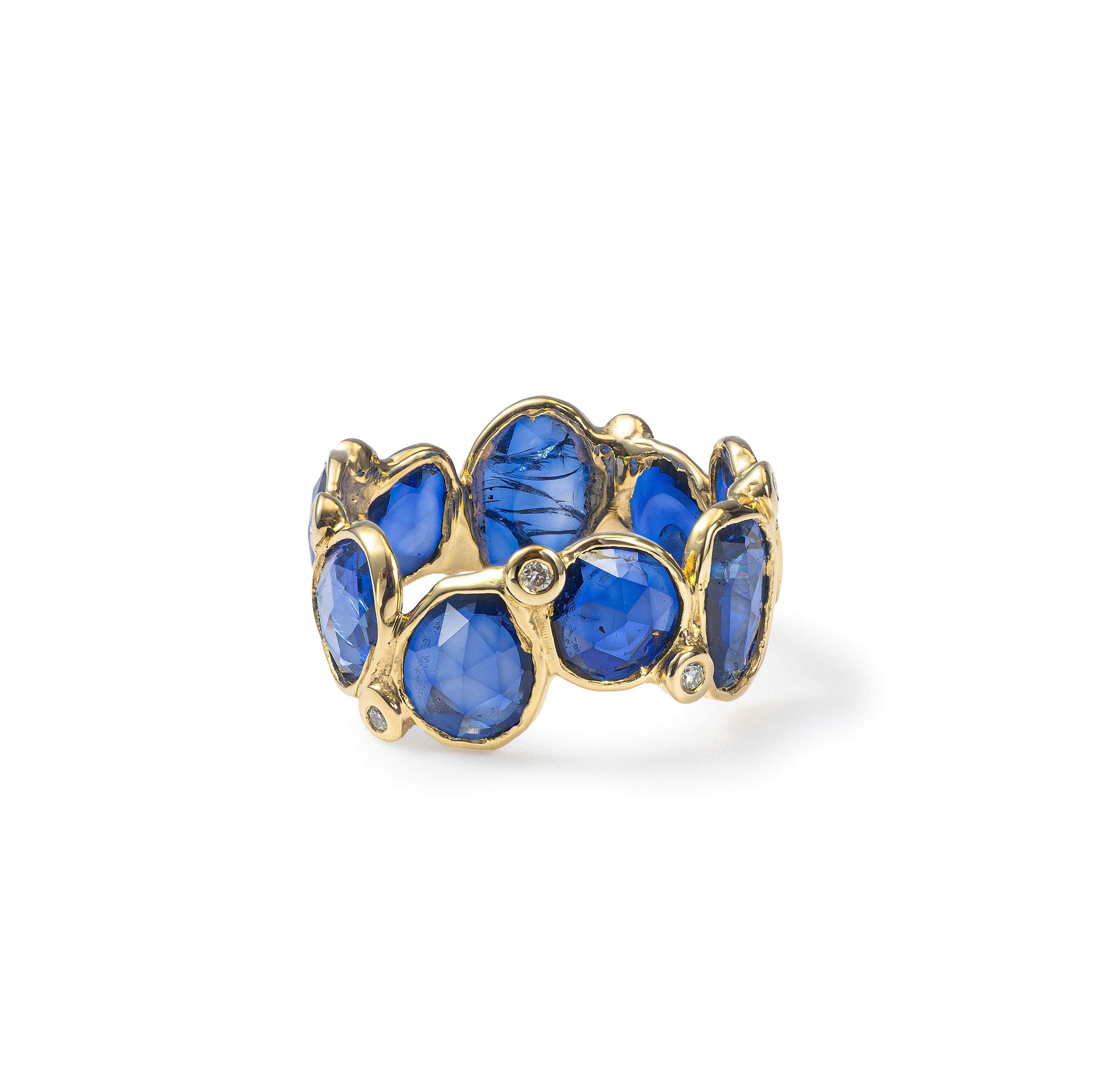 Seiran 14K Gold Signature Ring with Diamonds & Sapphire Touching Skin