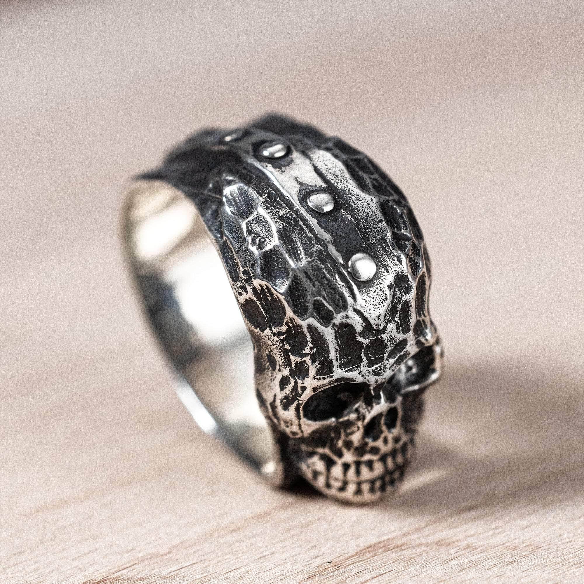 Seraph Sterling Silver Ring with Sculpted Skull Relief