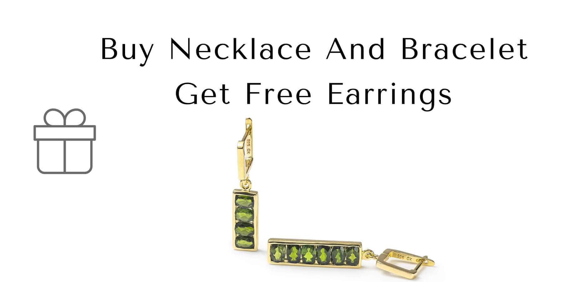 Gold necklace with green gemstones and a free earring offer
