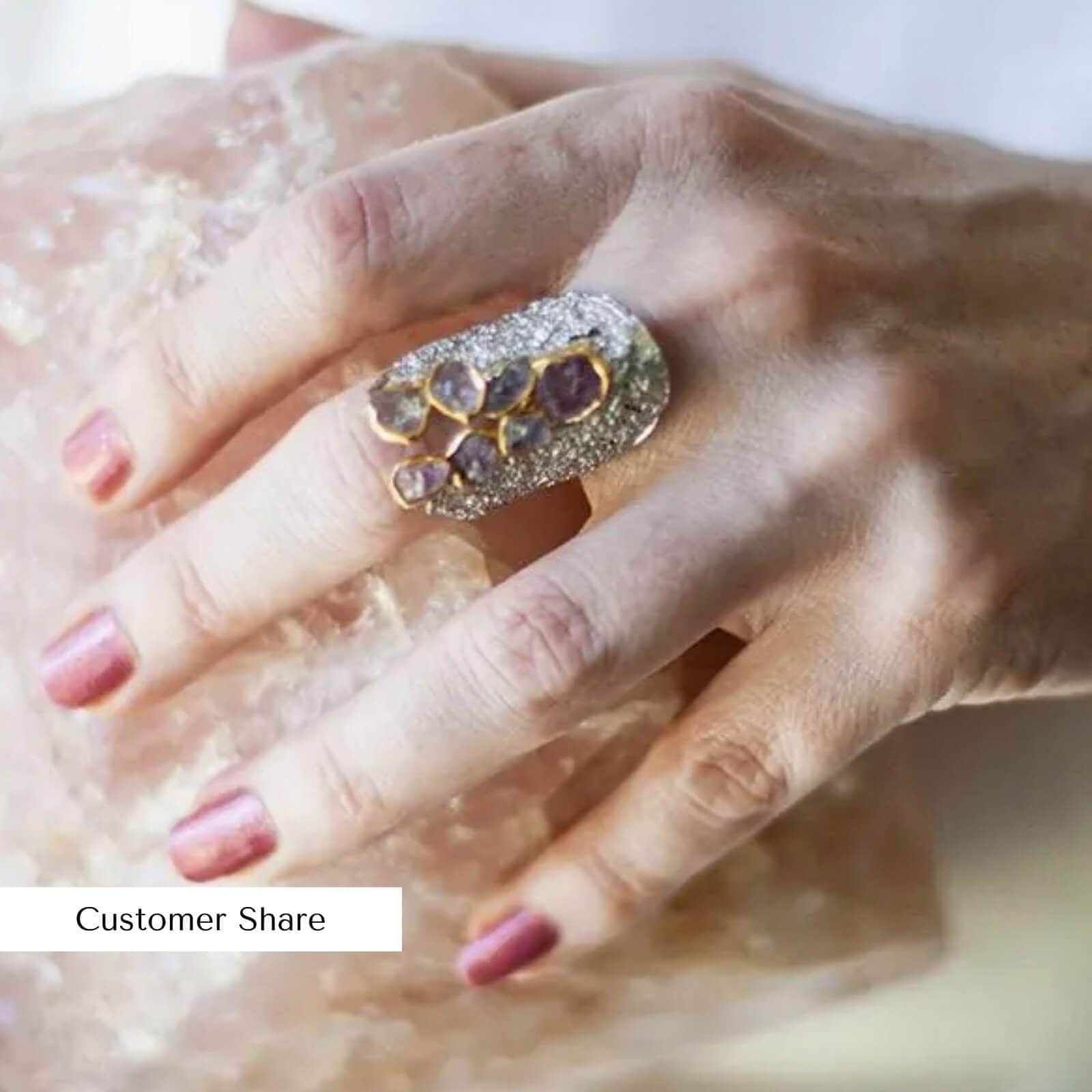 Siriena Iconic Design Natural Raw Pink Spinel Ring in 925 Sterling Silver (White Rhodium and 18K Gold-Plated)