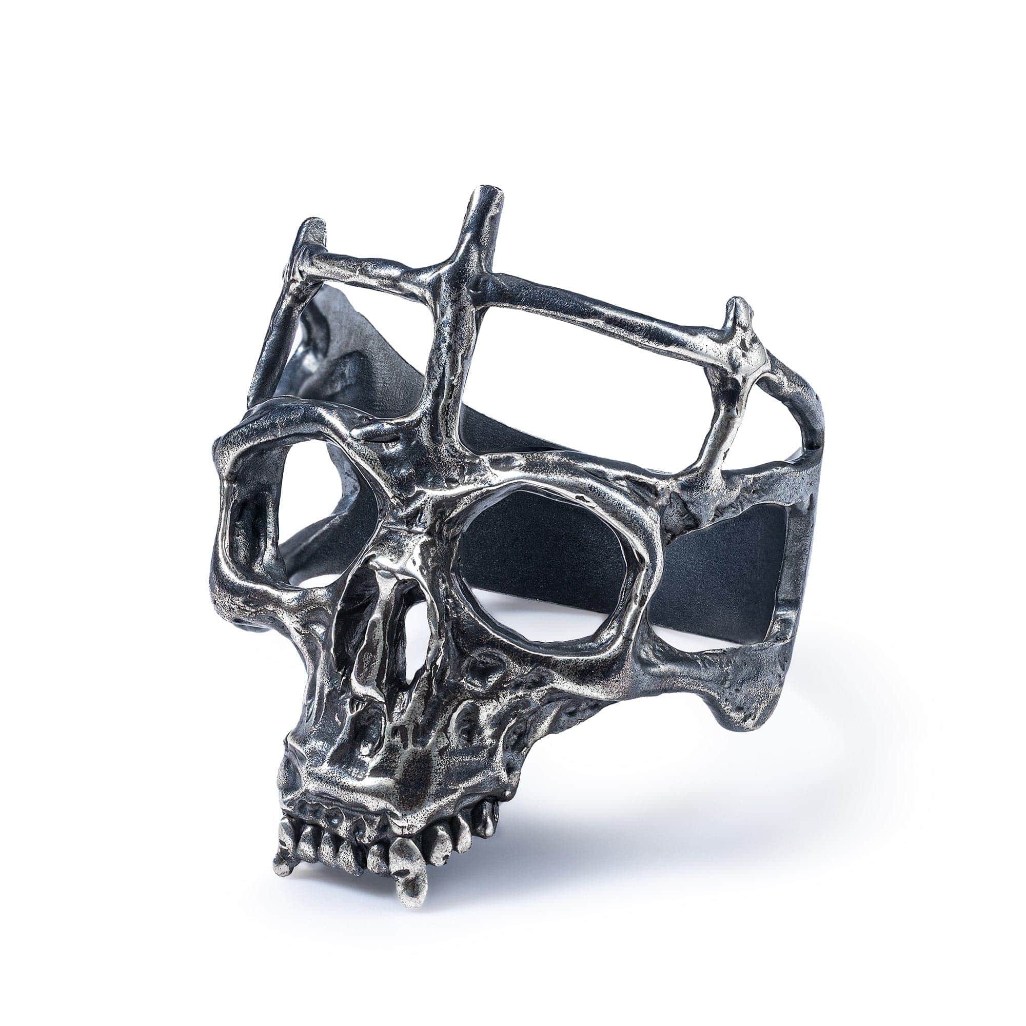 Skarn Sterling Silver Skull Ring with Raw, Vented Metal Look
