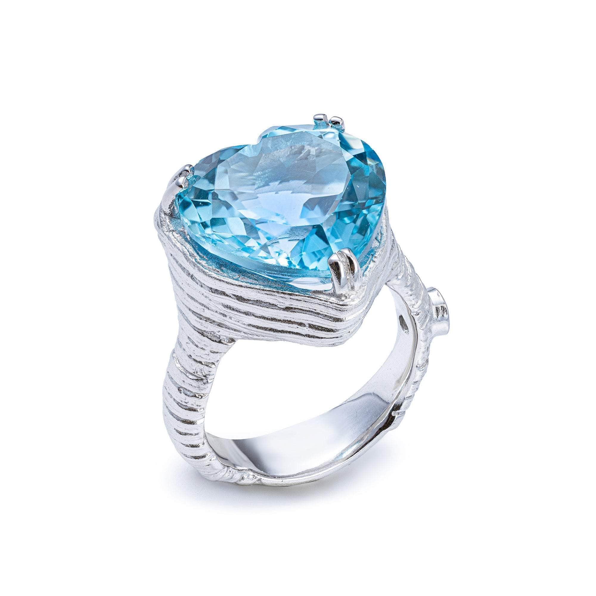 Skyra Textured 925 Silver Ring with Natural Heart-cut Blue Topaz