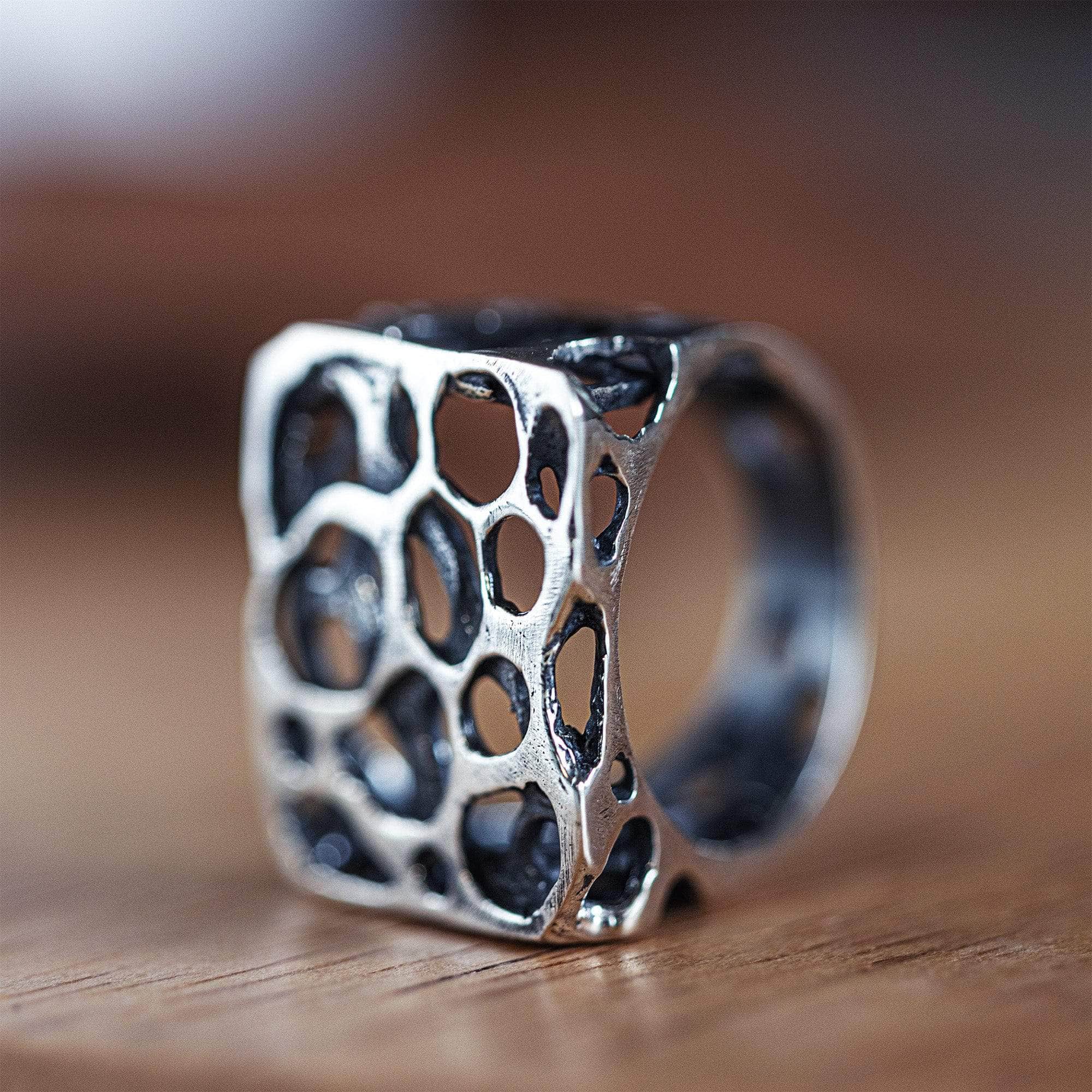Solace Sterling Silver Band with Nature-Inspired Textured Pattern