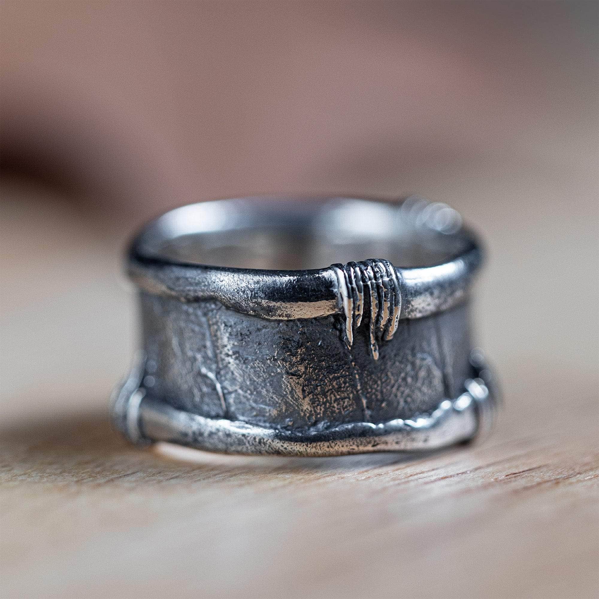 Strand Oxidized Sterling Silver Ring with Handcrafted Stitched Texture