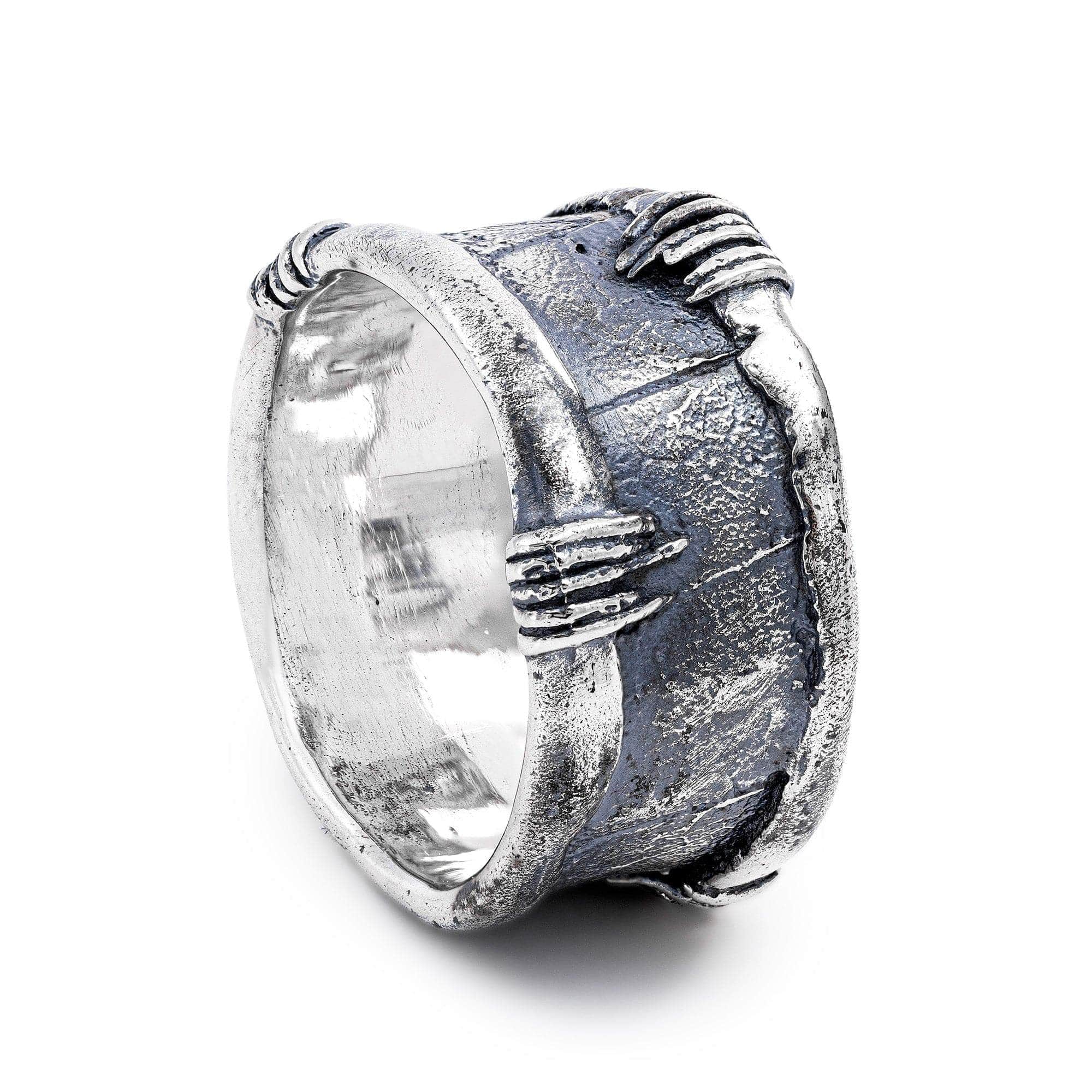 Strand Oxidized Sterling Silver Ring with Handcrafted Stitched Texture