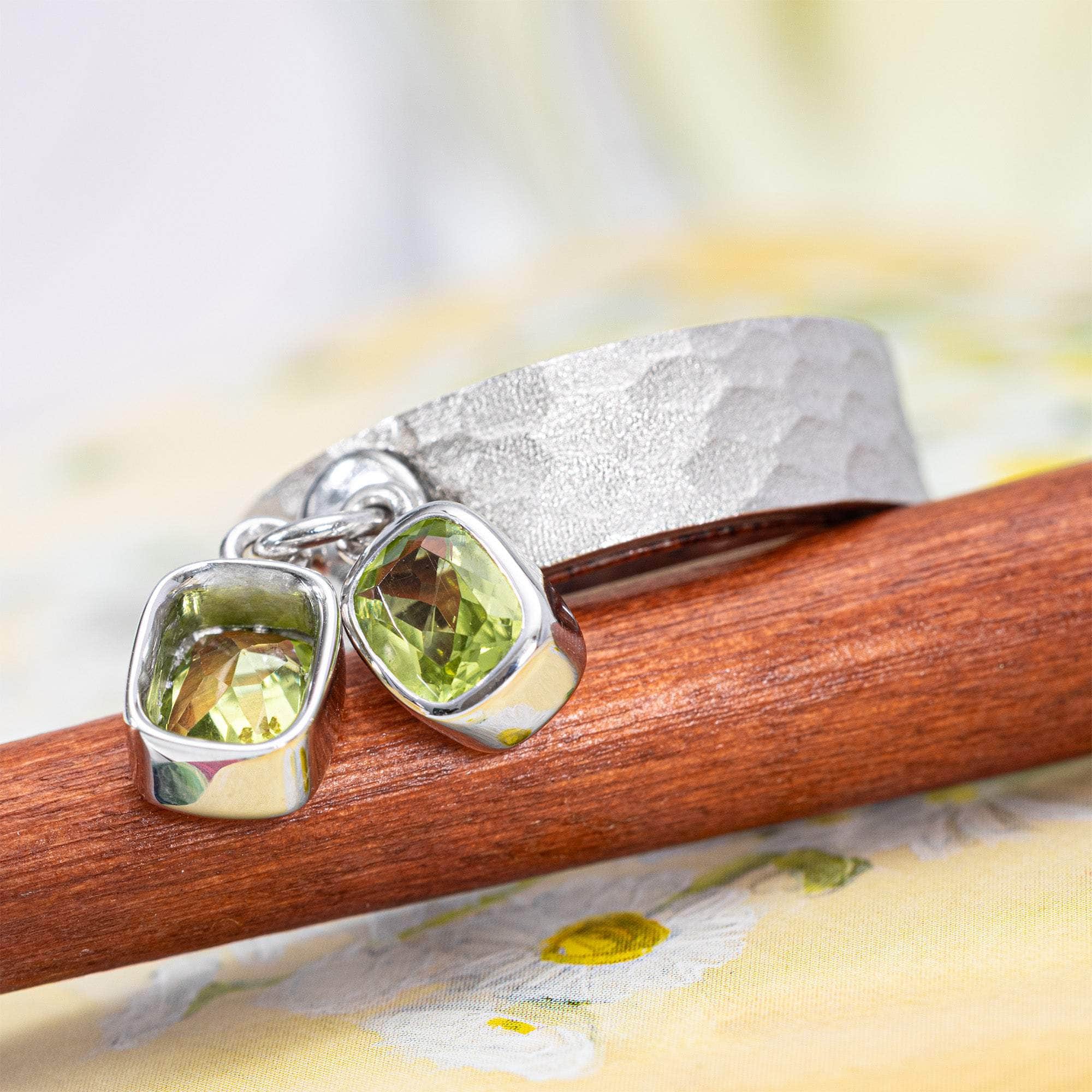 Sylphs Handmade Silver & Rosewood Ring with Dual Octagon-Cut Peridots