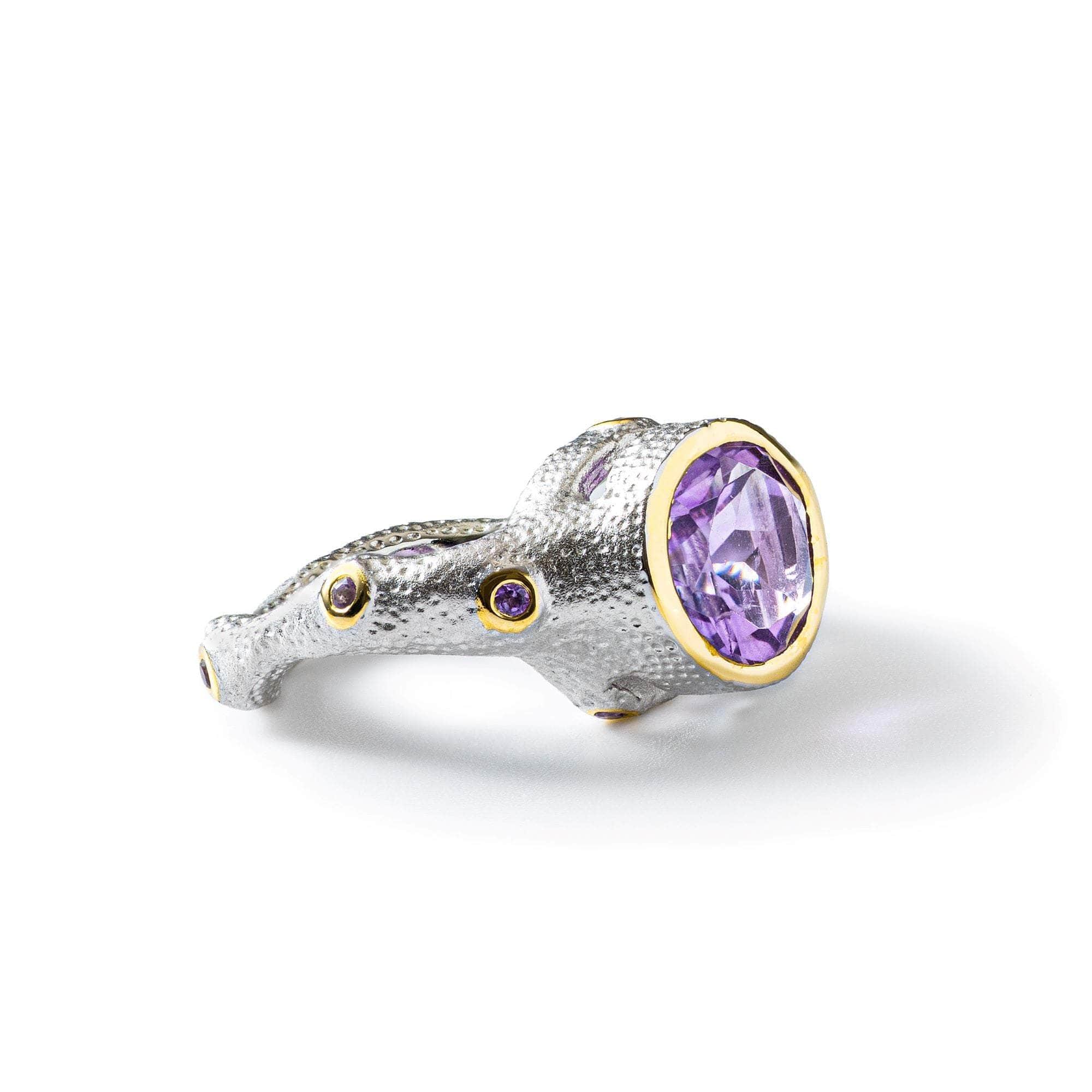Tano White Rhodium and 18K Gold-Plated Silver Ring with Natural Oval-cut Amethyst
