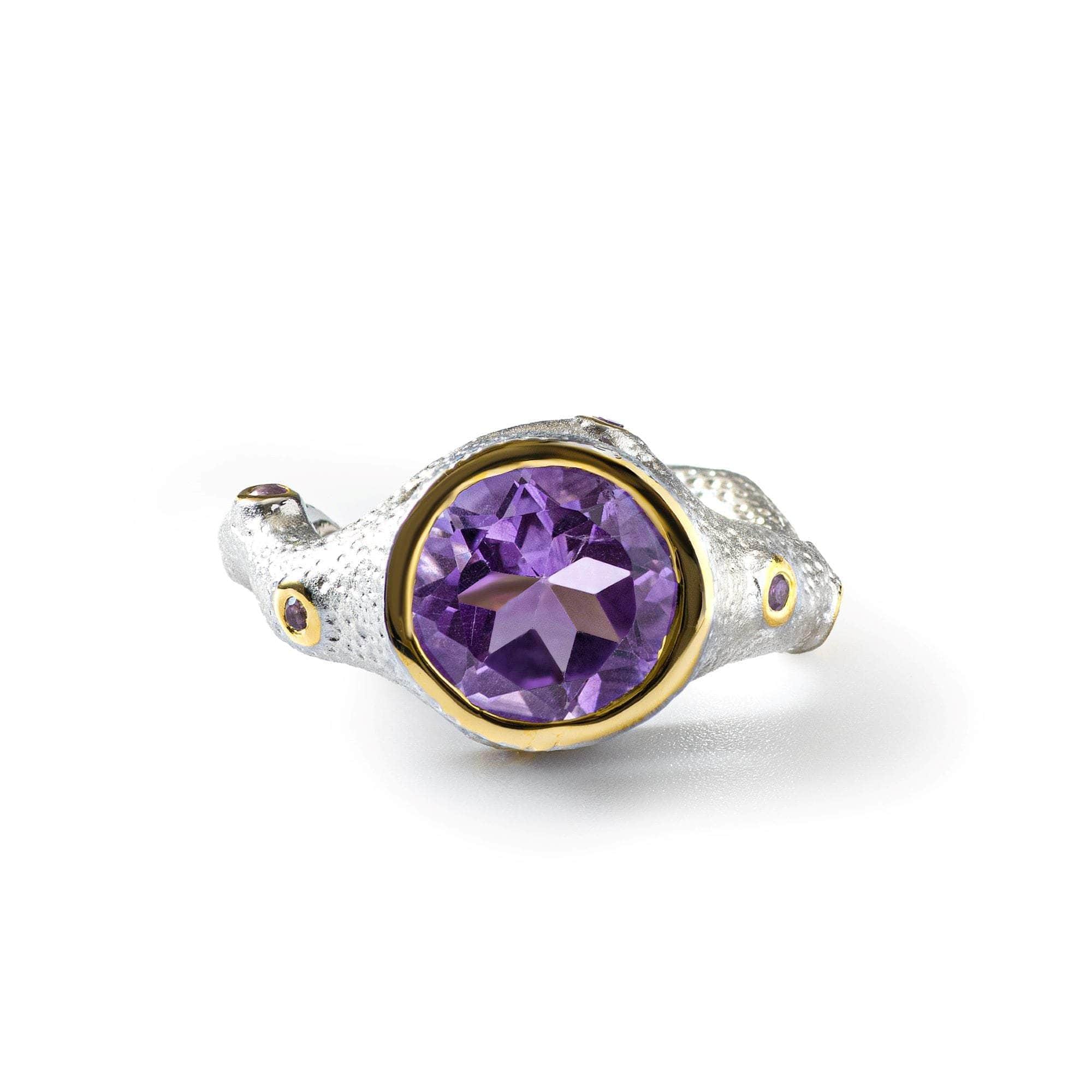 Tano White Rhodium and 18K Gold-Plated Silver Ring with Natural Oval-cut Amethyst