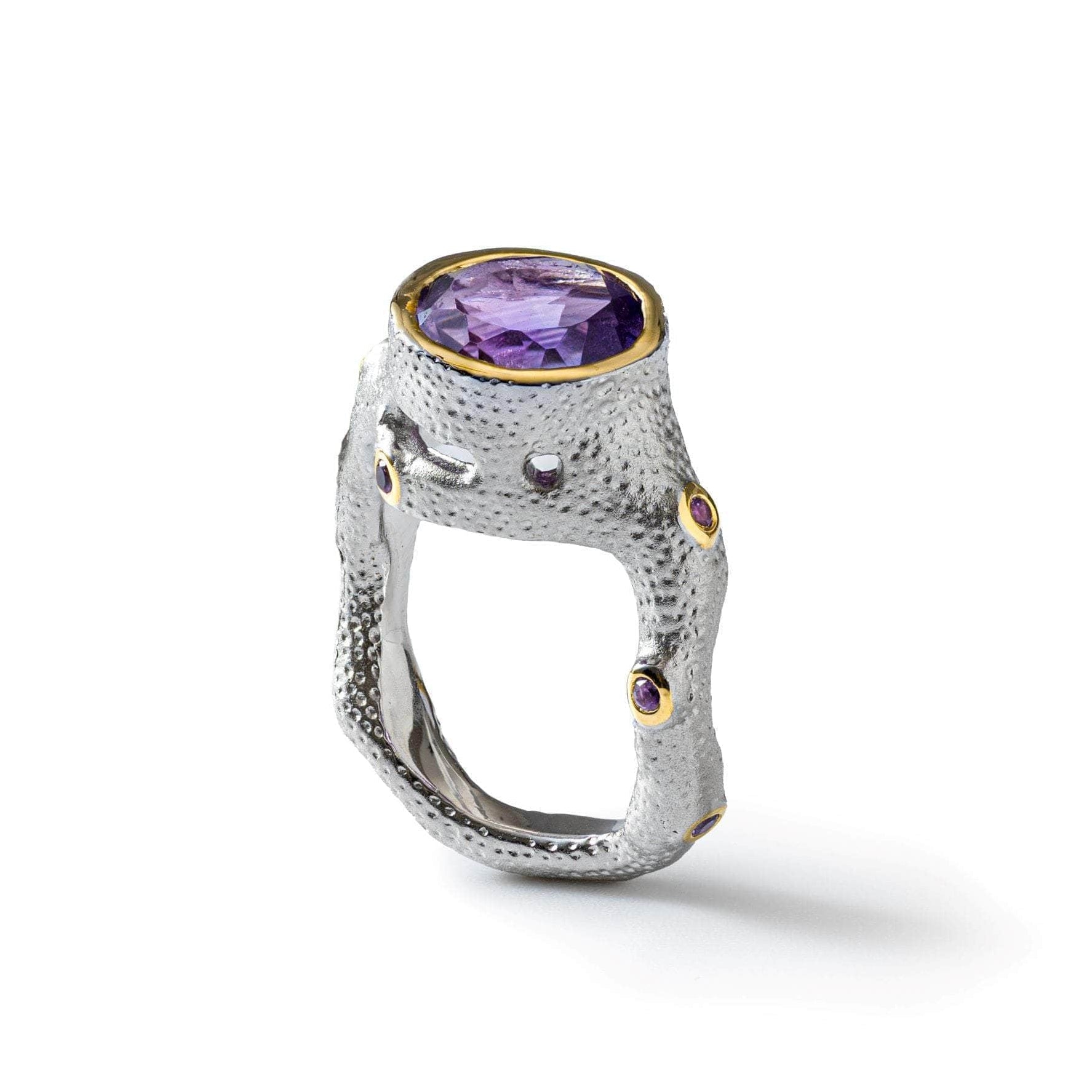 Tano White Rhodium and 18K Gold-Plated Silver Ring with Natural Oval-cut Amethyst