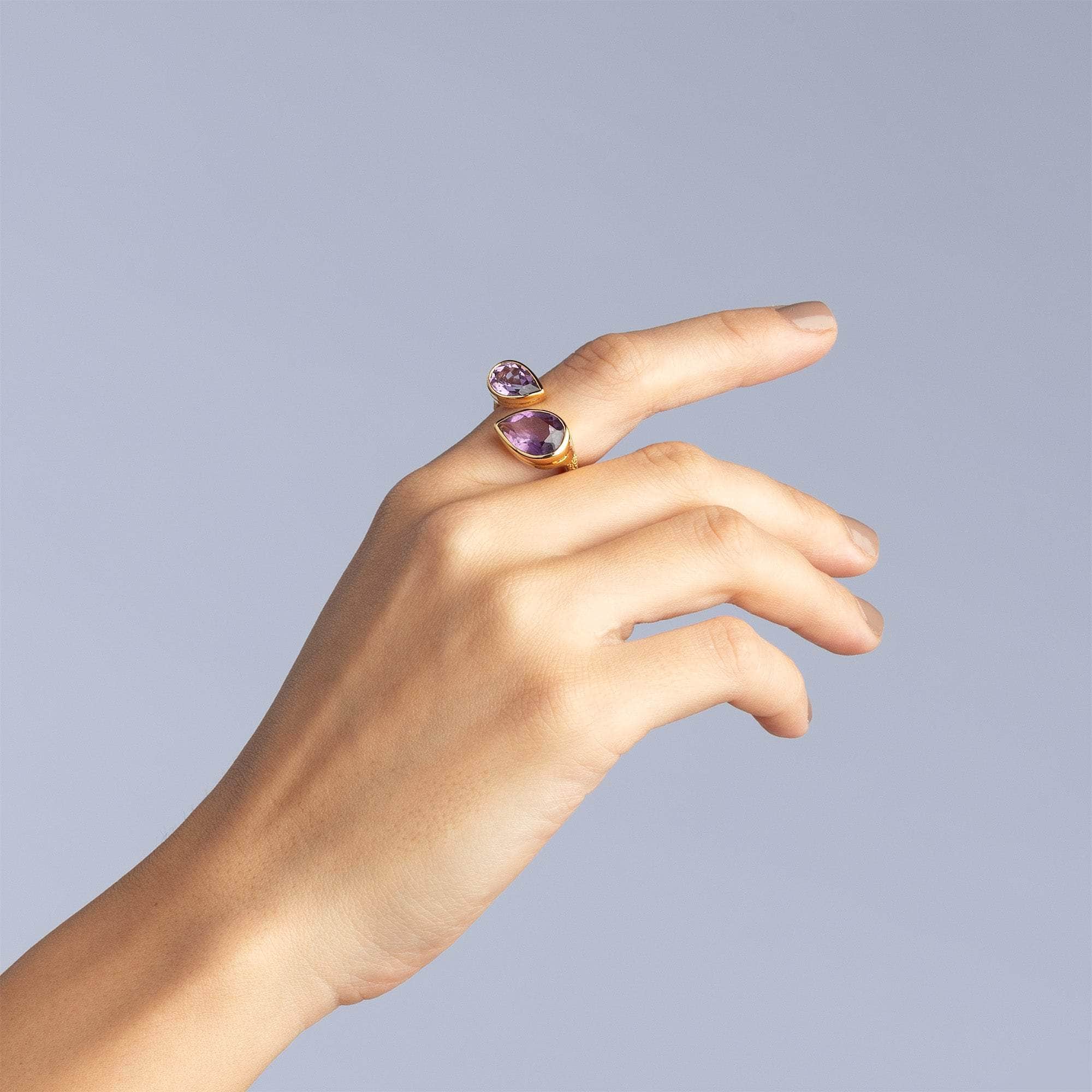 Tantra Open Band 18K Gold-Plated Sterling Silver Ring with Natural Amethyst