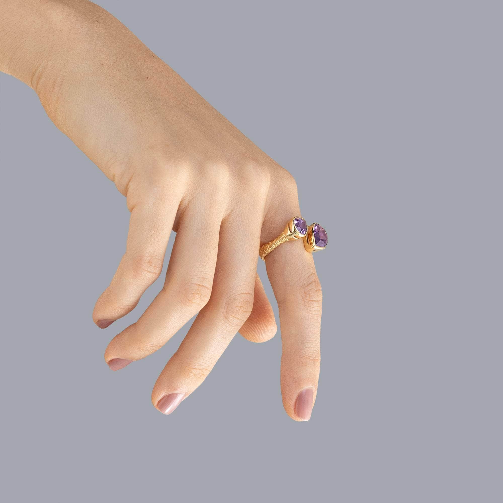 Tantra Open Band 18K Gold-Plated Sterling Silver Ring with Natural Amethyst
