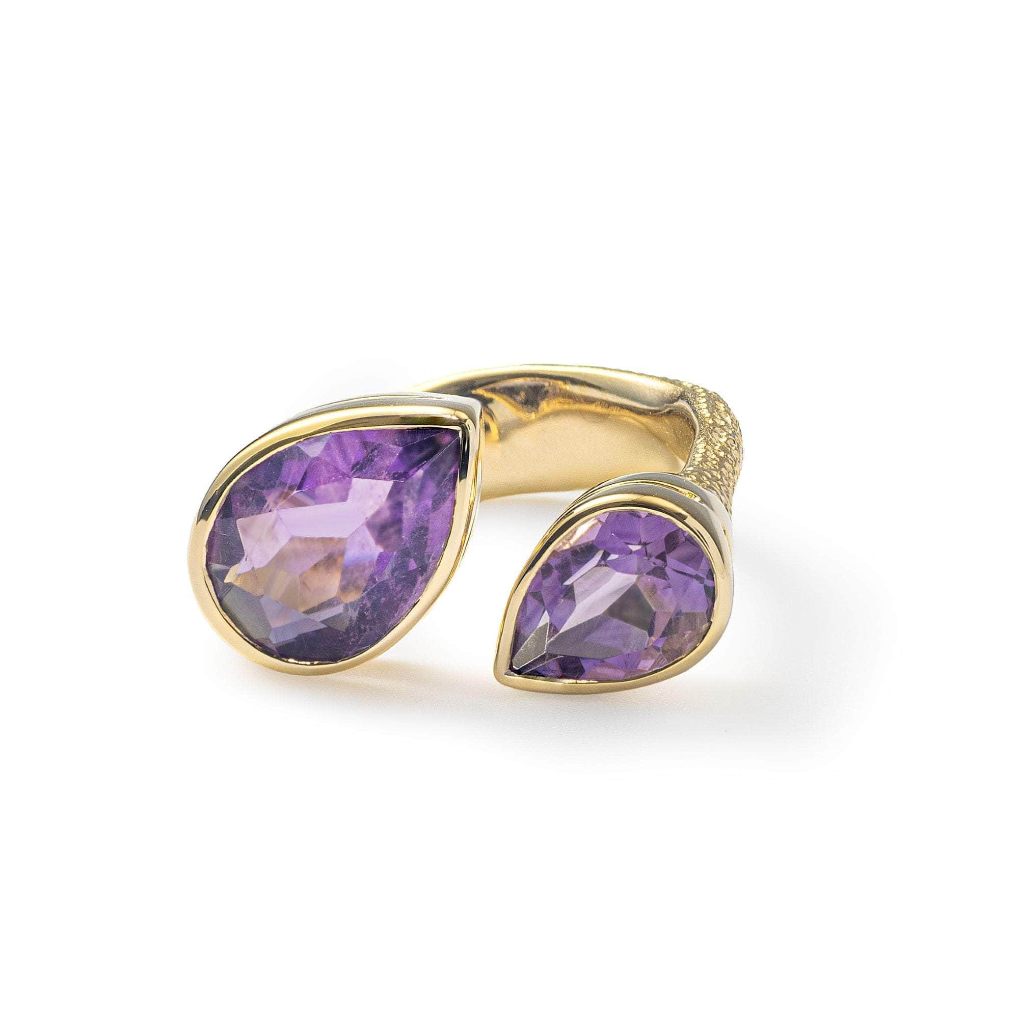Tantra Open Band 18K Gold-Plated Sterling Silver Ring with Natural Amethyst