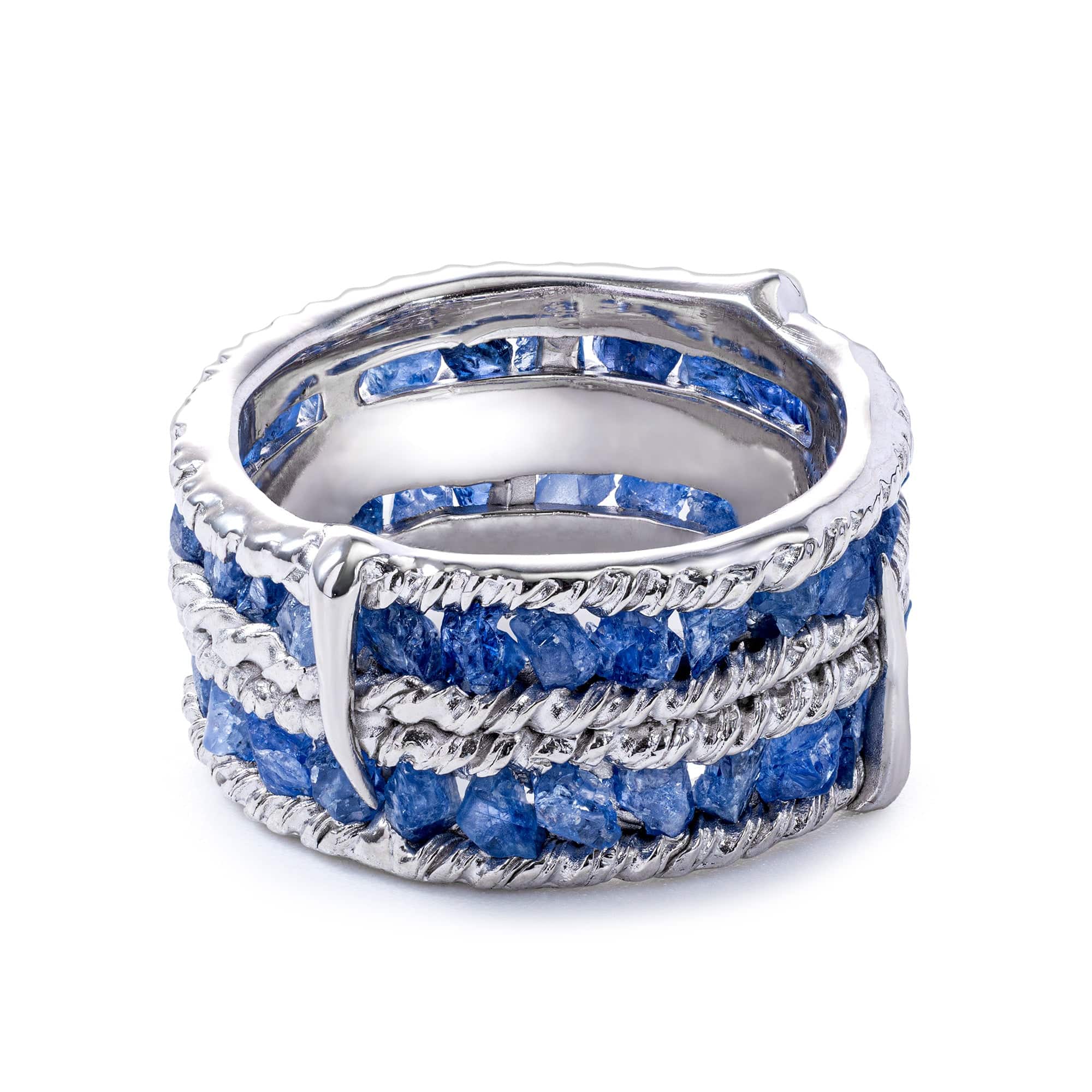 Tartine 925 Silver Ring with Raw Blue Sapphires and Anti-Tarnish Coating
