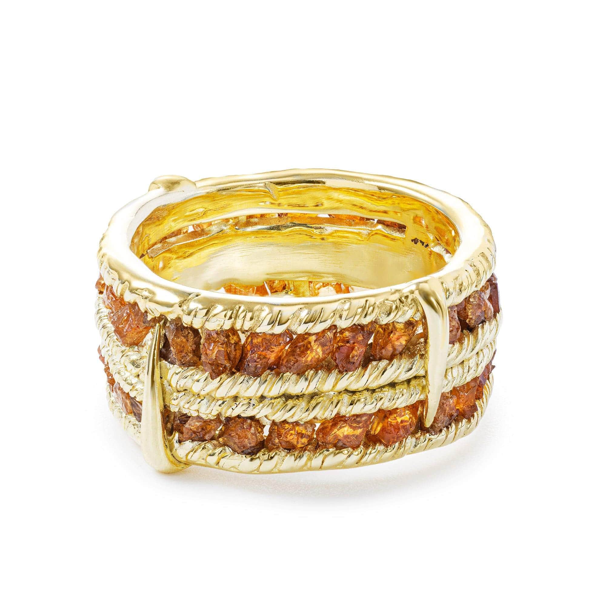 Tartine Barrel Ring in Gold Plated Sterling Silver with Raw Spessartine Garnet