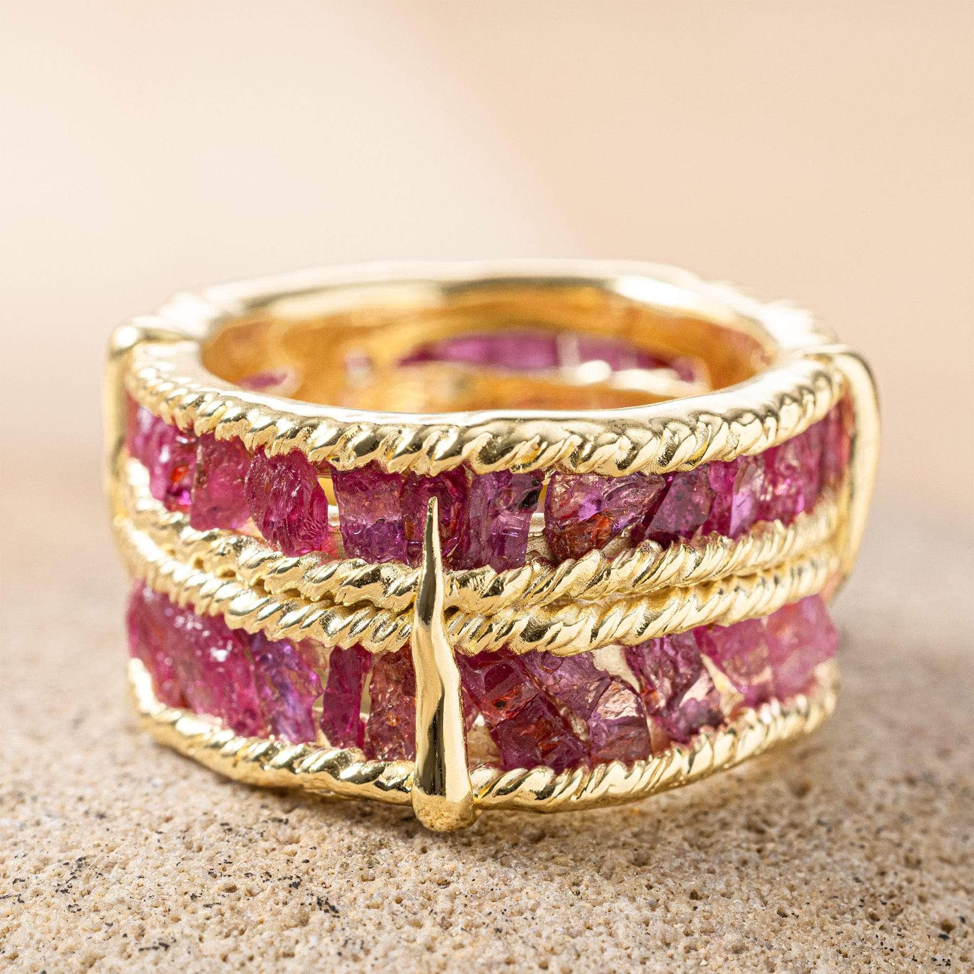 Tartine Wide Band Gold Plated Silver Ring with Natural Raw Ruby