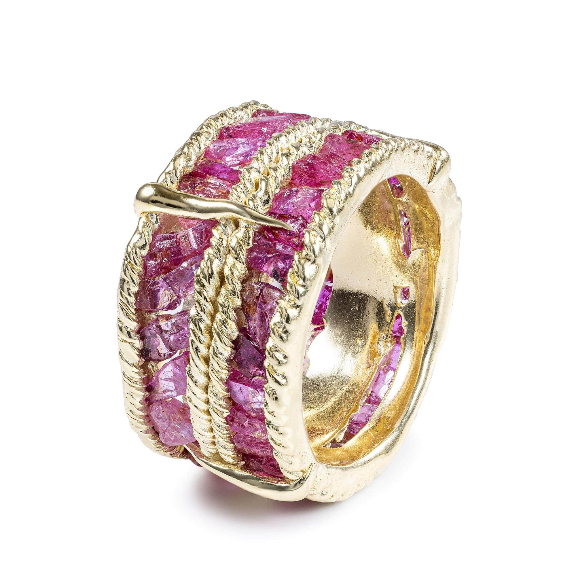 Tartine Wide Band Gold Plated Silver Ring with Natural Raw Ruby
