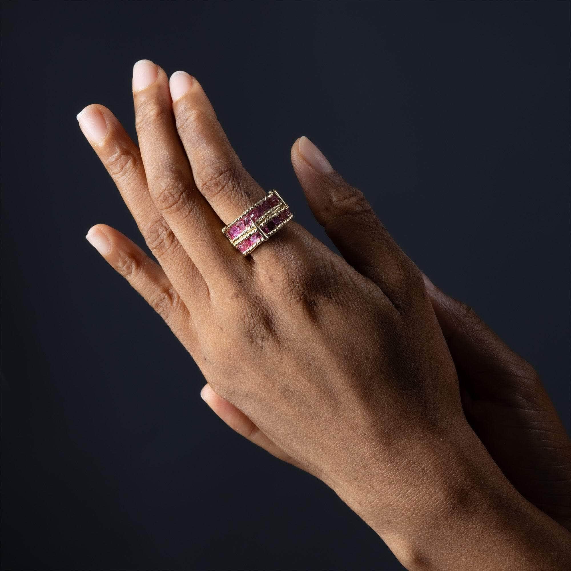 Tartine Wide Band Gold Plated Silver Ring with Natural Raw Ruby