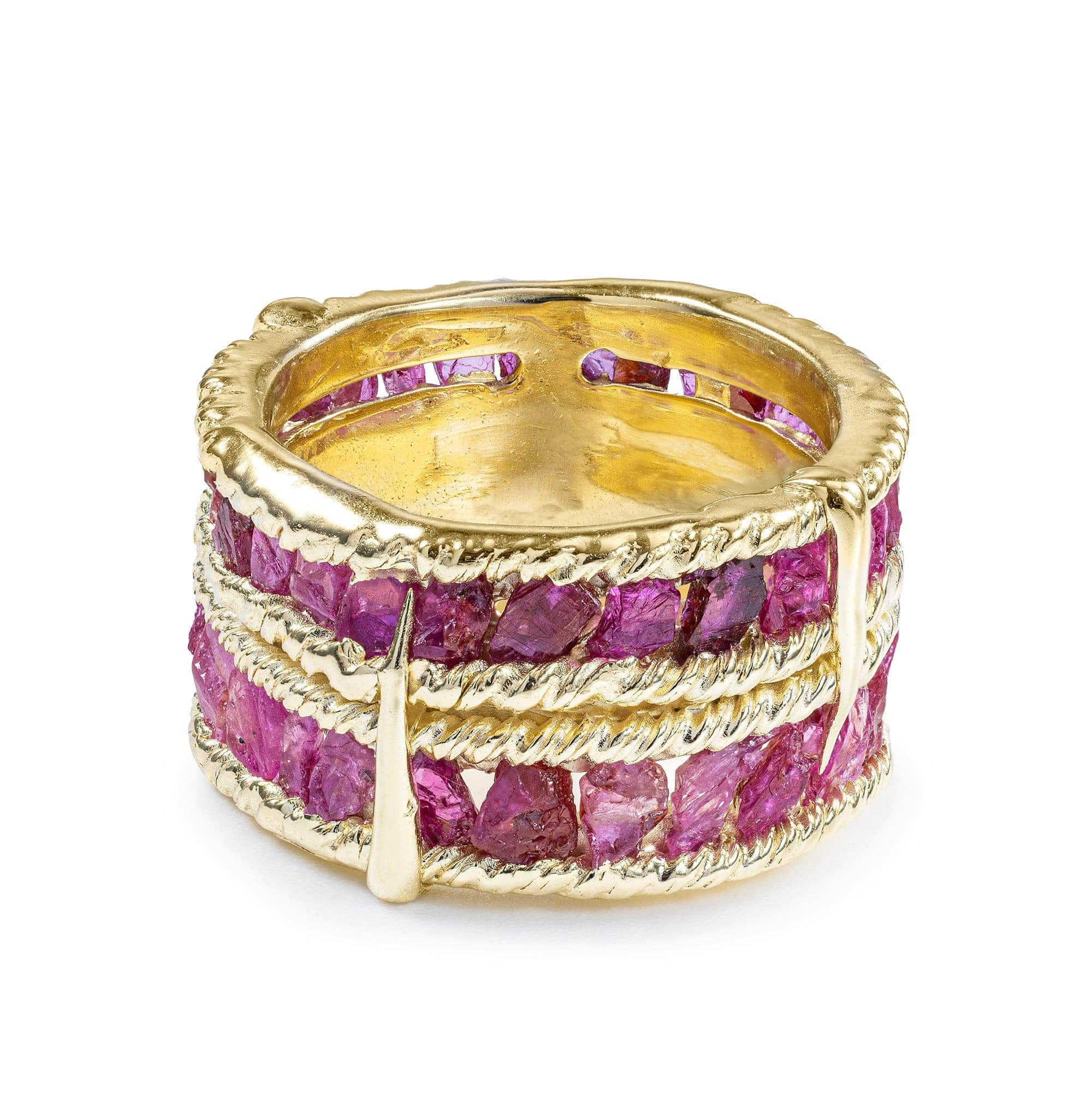 Tartine Wide Band Gold Plated Silver Ring with Natural Raw Ruby