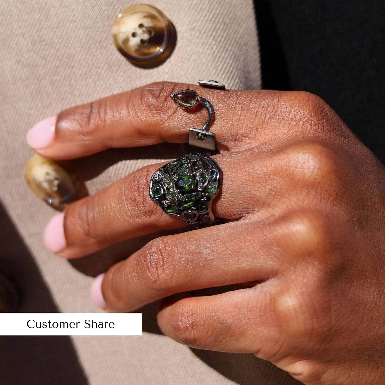 Tartini Handcrafted Stained Glass Ring with Natural Raw & Cut Chrome Diopside