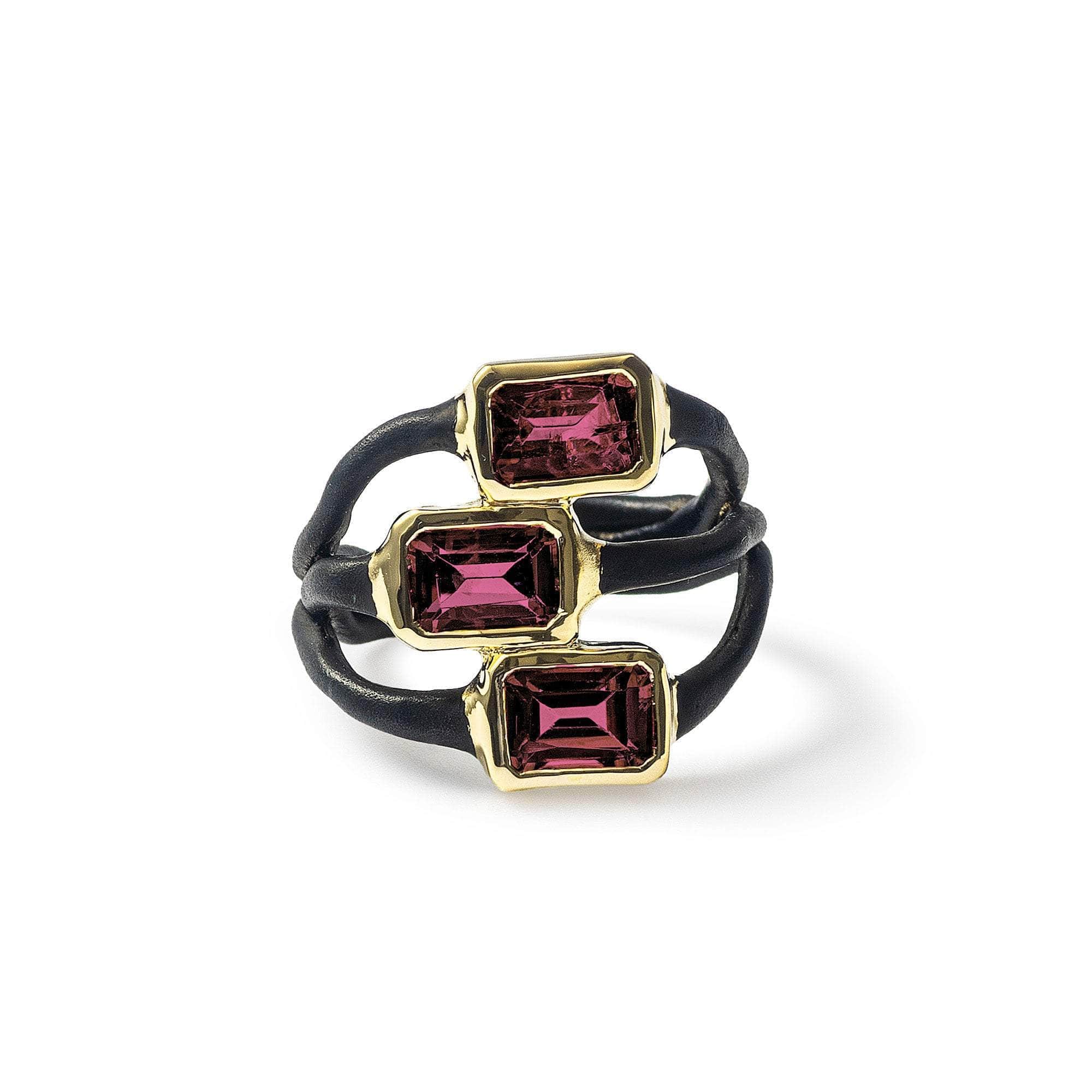 Tattu Handcrafted 925 Sterling Silver Triple Garnet Ring (Black Anthracite and 18K Gold-Plated)