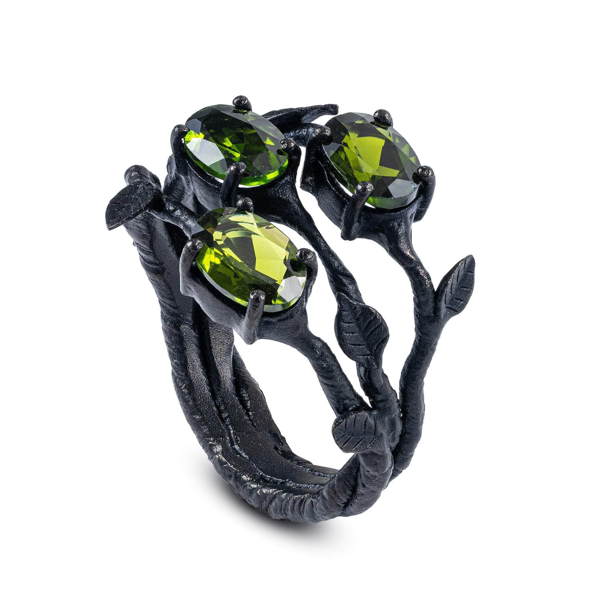 Tenebris Anthracite Plated Sterling Silver Ring with Chrome Diopside