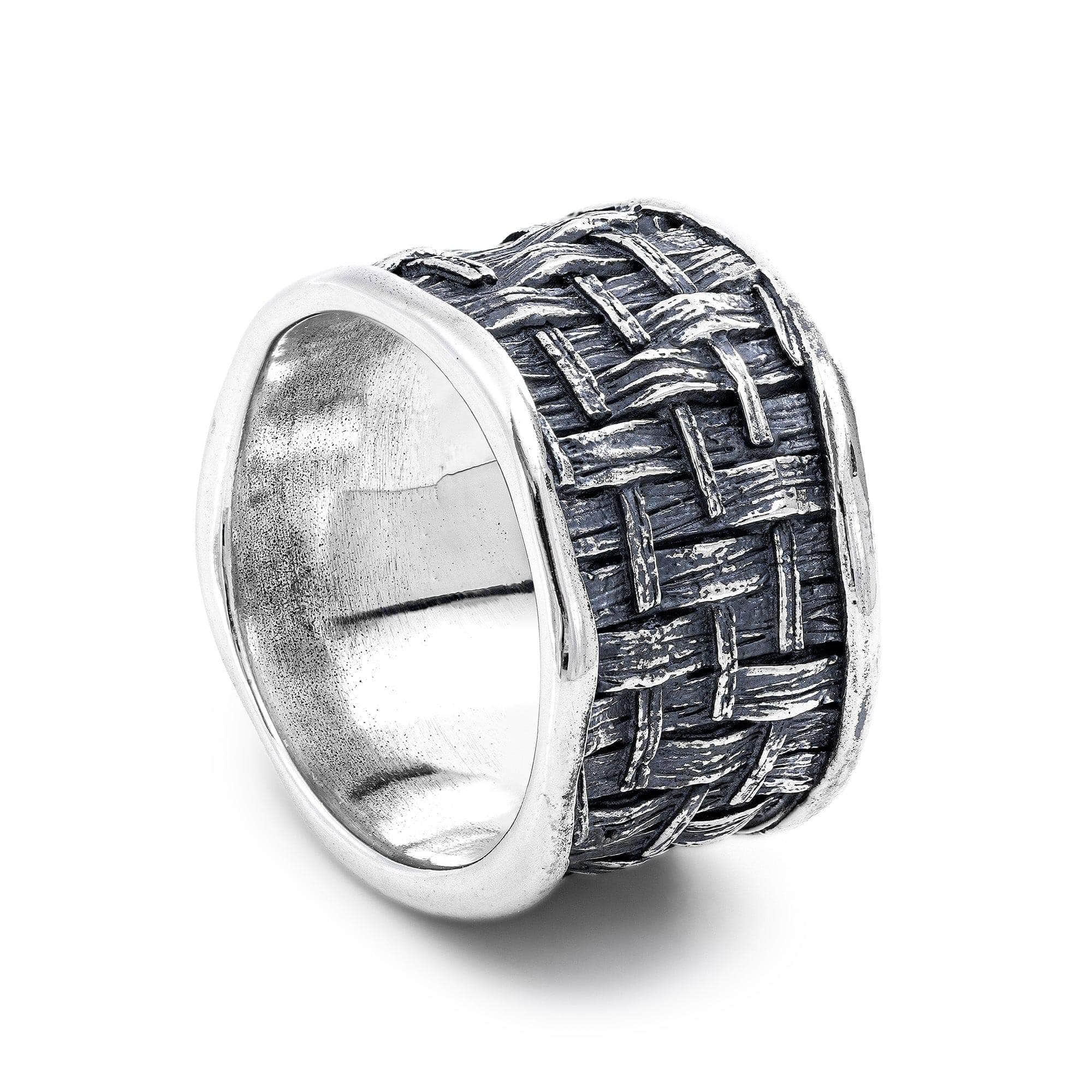 Tesserae Oxidized Sterling Silver Ring with Handcrafted Texture