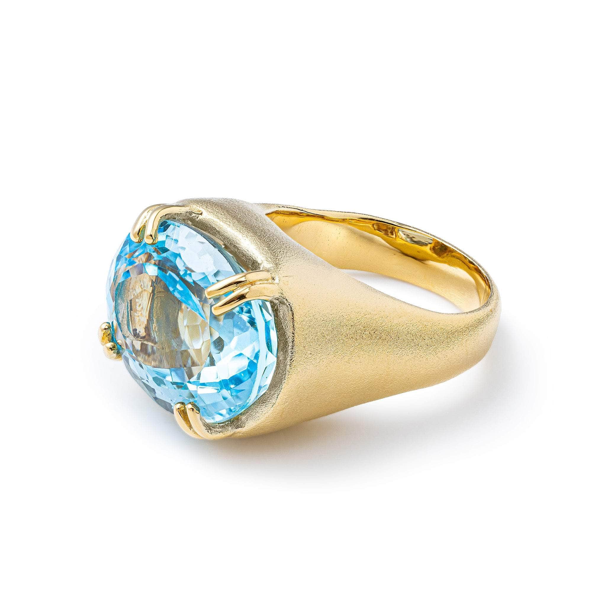 Tethys Unisex 18K Gold-plated 925 Silver Ring with Natural Oval-cut Blue Topaz