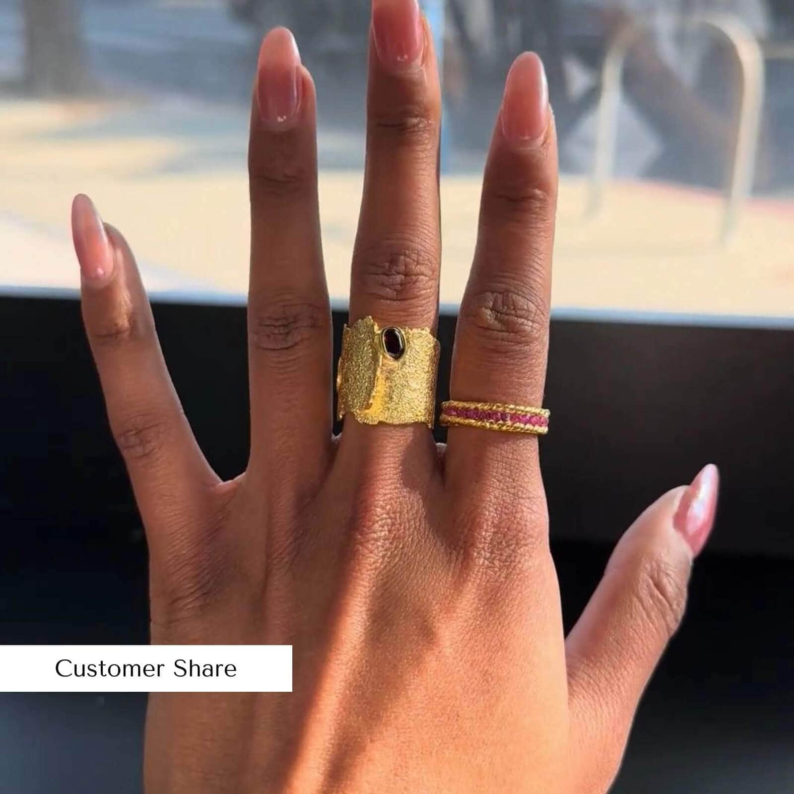 Tiann Minimalist Gold-Plated 925 Silver Ring with Raw Pink Sapphire
