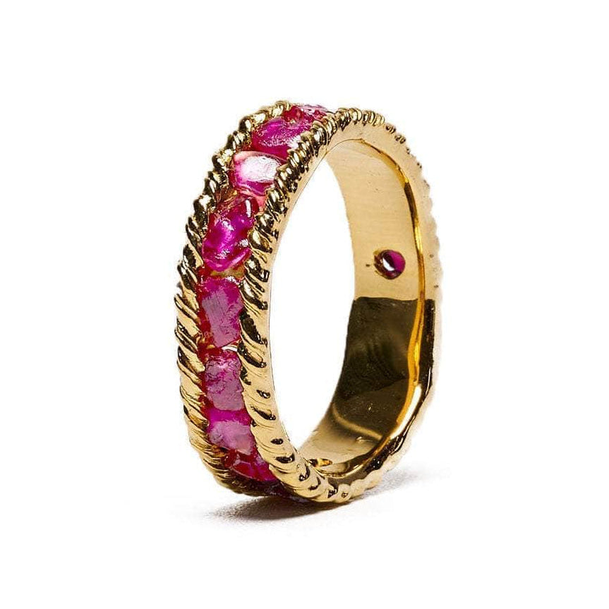 Tiann Minimalist Gold-Plated 925 Silver Ring with Raw Pink Sapphire