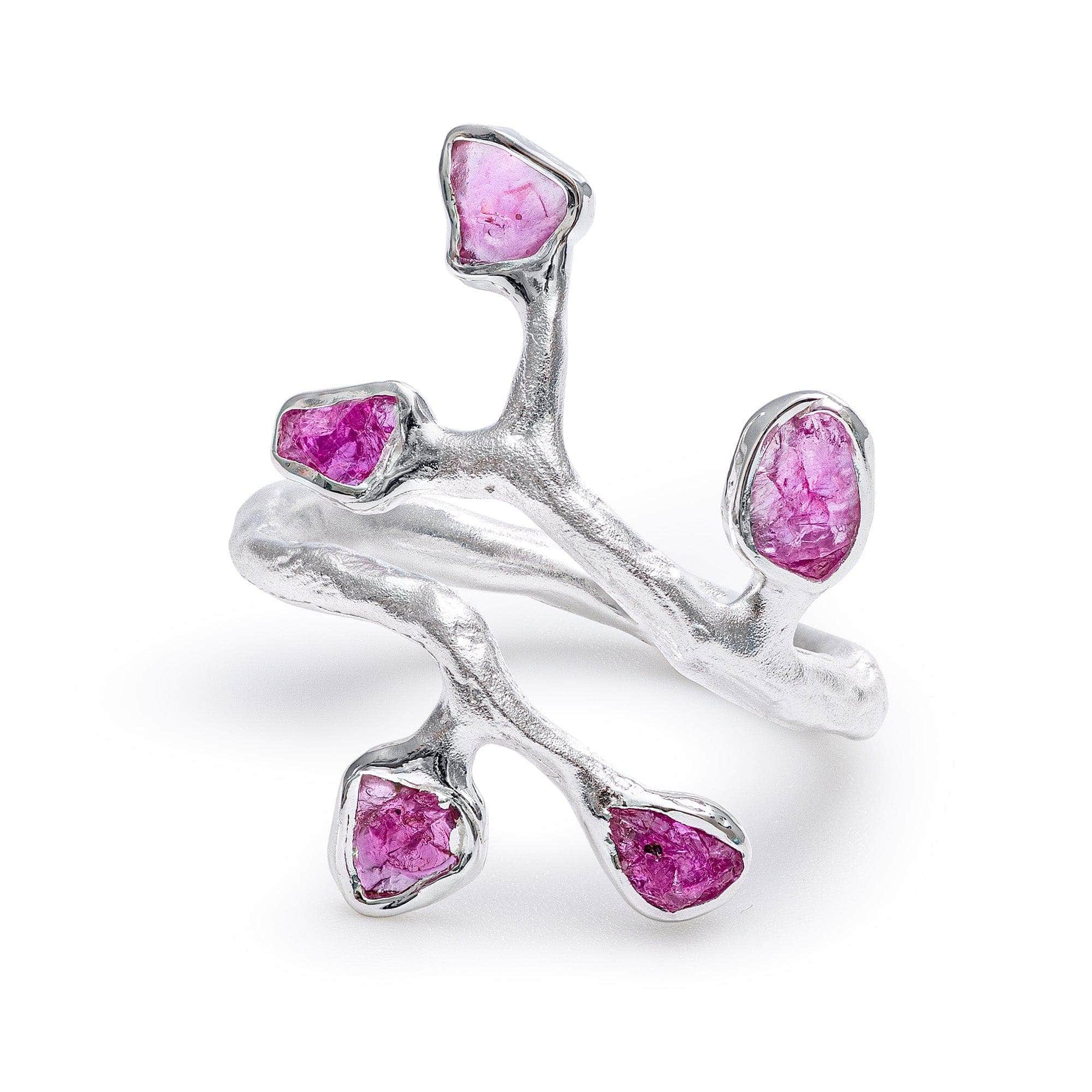 Tinta Nature-Inspired Sterling Silver Ring with Raw Ruby