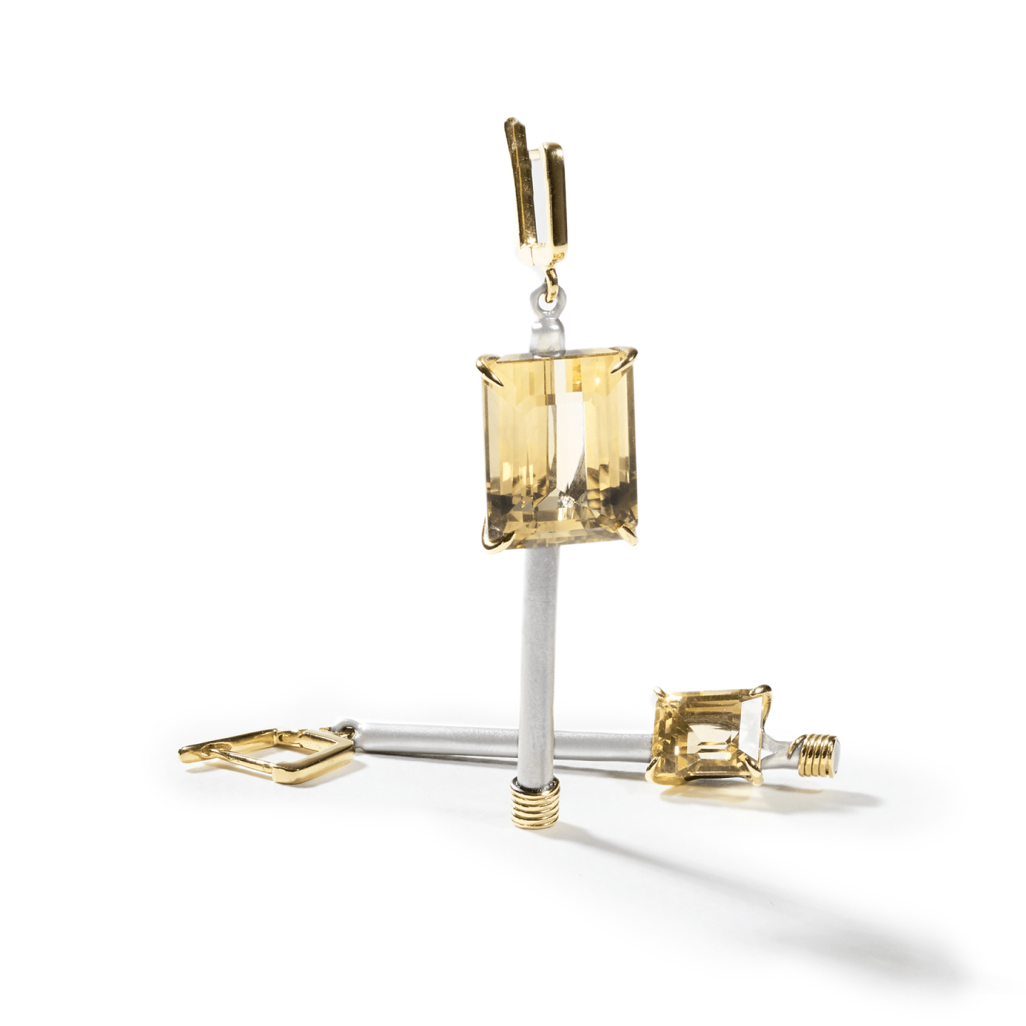 Trane Asymmetric Earrings Personalized & Co-Designed with Gemstone & Plating Options: Citrine, Blue Topaz, Amethyst, Smoky Quartz, Lemon Quartz, Black or White Rhodium, Gold