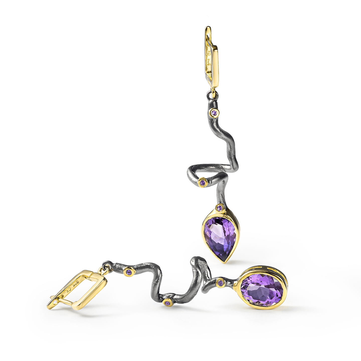 Unku Earrings Personalized & Co-Designed with Custom Options: Blue Topaz, Amethyst, Lemon Quartz, Smoky Quartz, Garnet, White or Black Rhodium, Gold