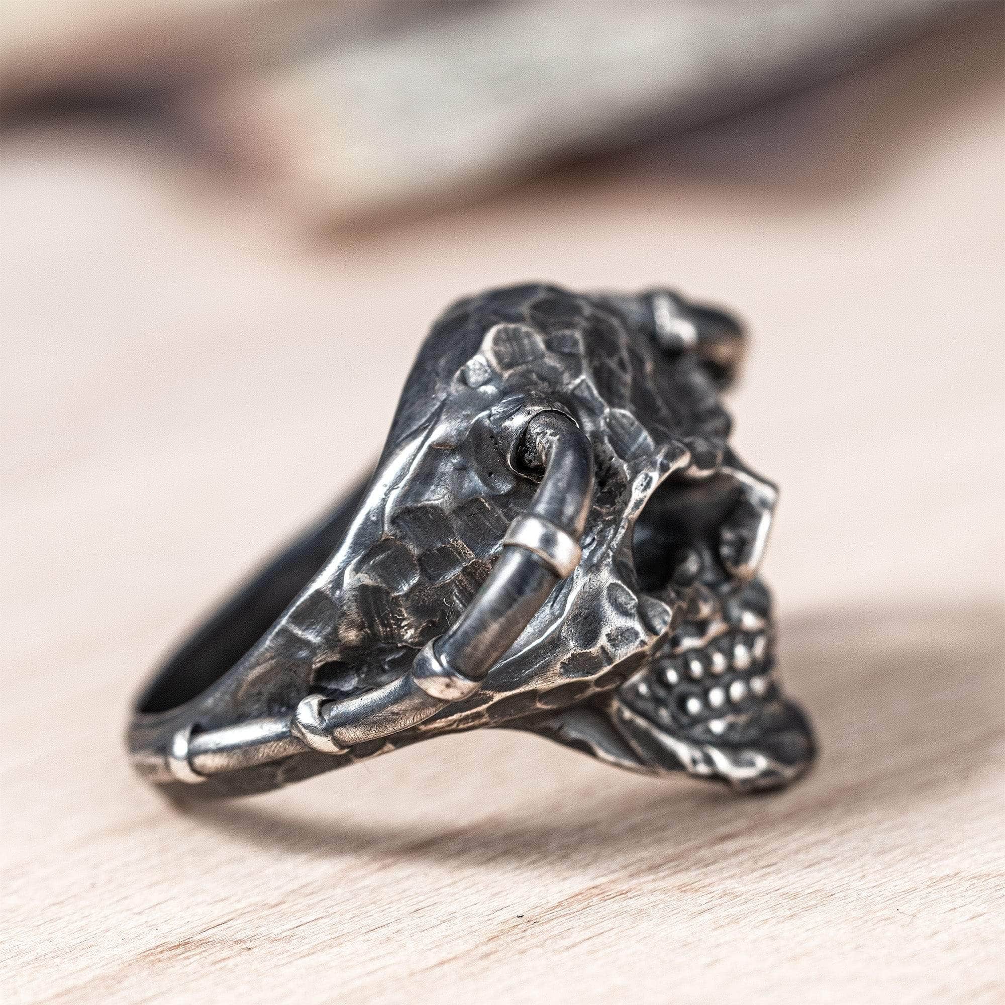 Valkyr Oxidized 925 Silver Ring Sculpted into a Skull