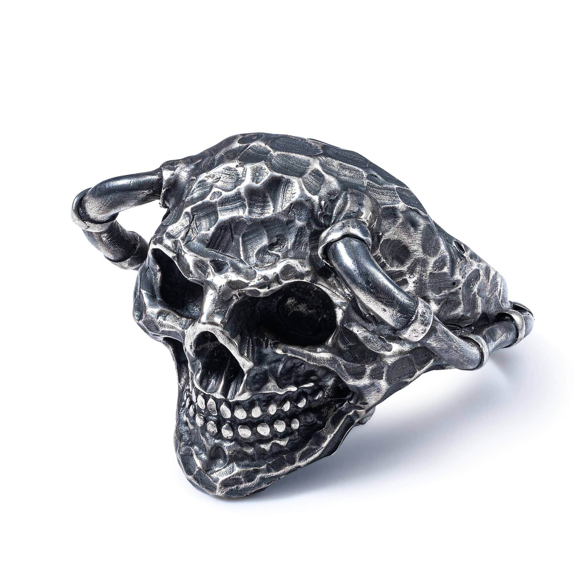 Valkyr Oxidized 925 Silver Ring Sculpted into a Skull