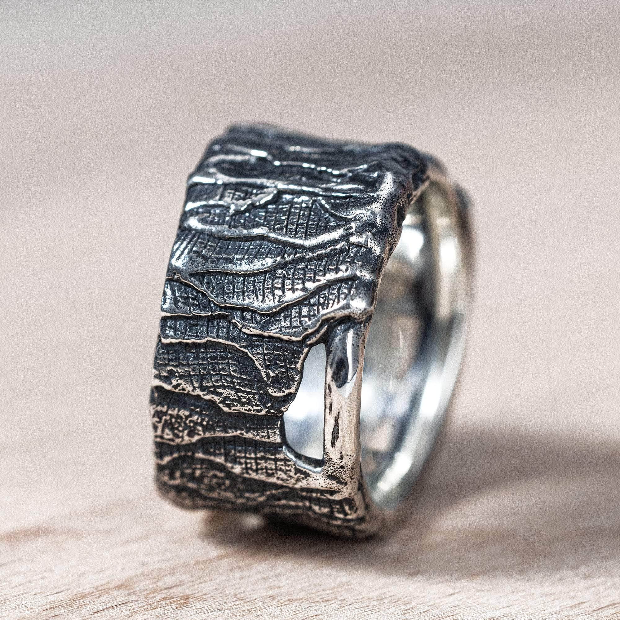 Veldt Oxidized 925 Silver Ring with Organic Wrinkled Texture
