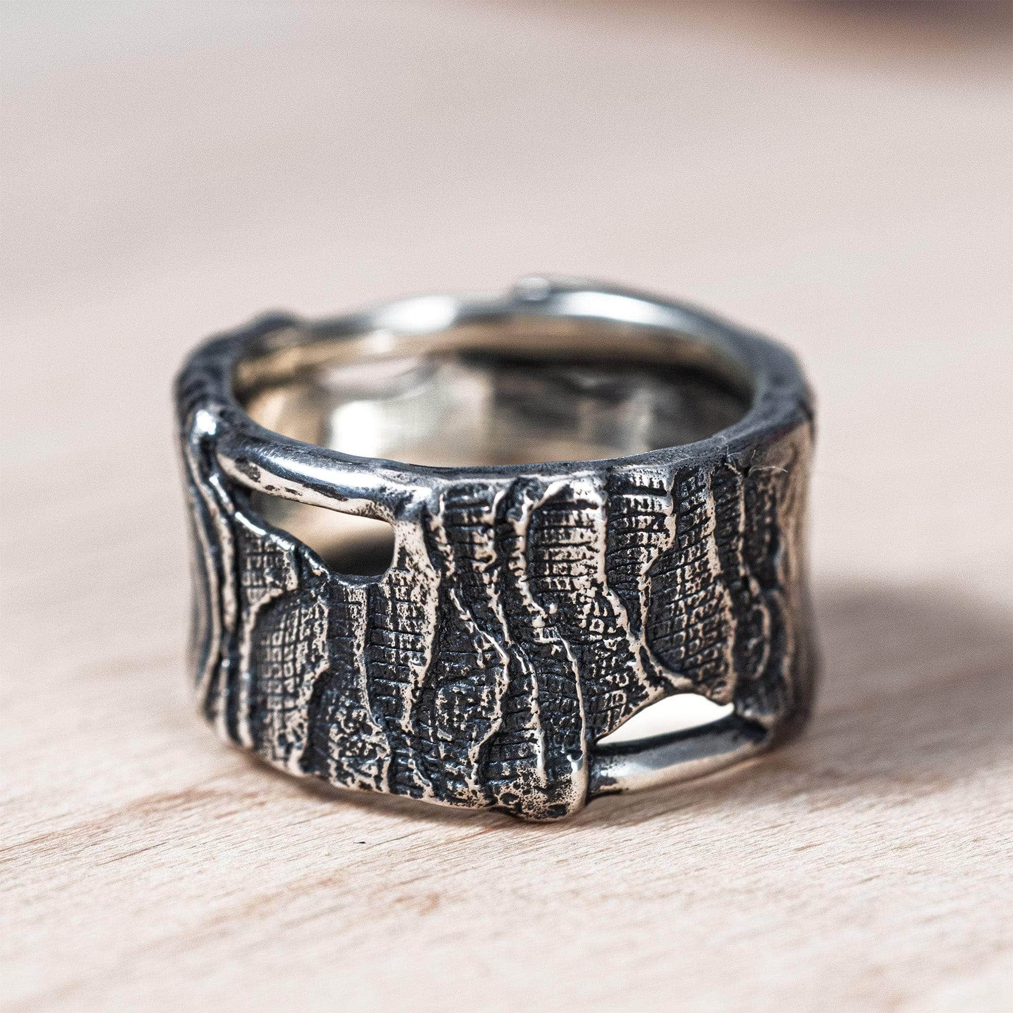 Veldt Oxidized 925 Silver Ring with Organic Wrinkled Texture