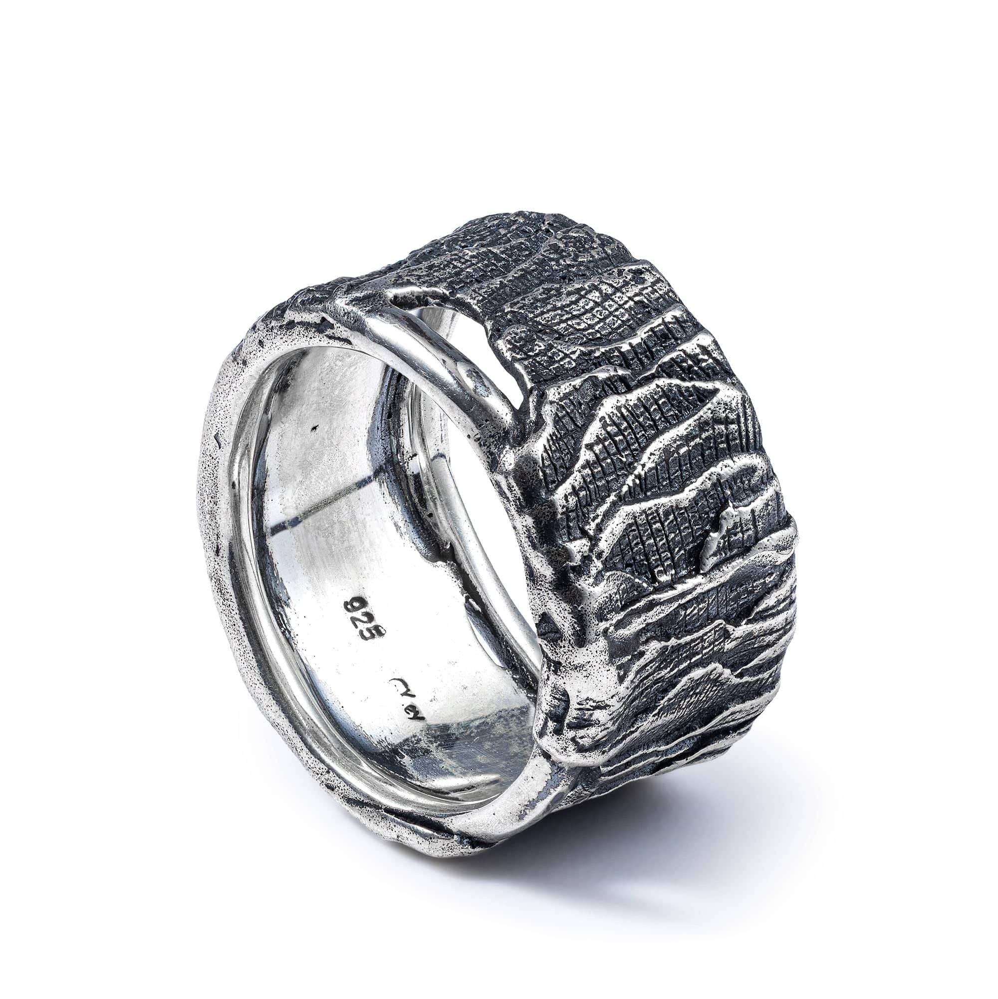 Veldt Oxidized 925 Silver Ring with Organic Wrinkled Texture