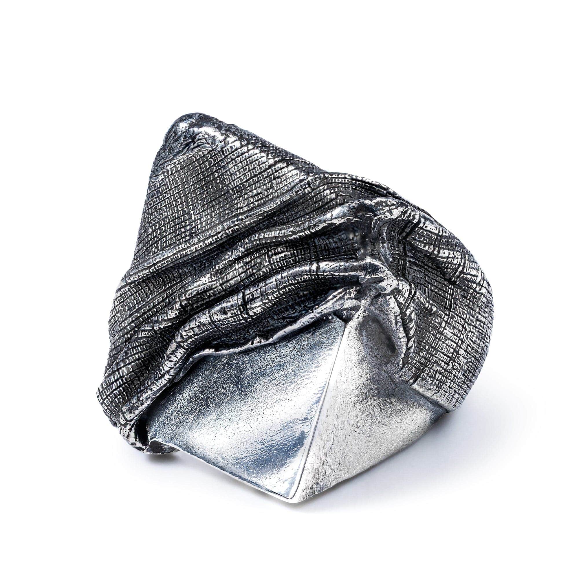 Velure Handcrafted Sterling Silver Men's Ring with Draped Textile Effect