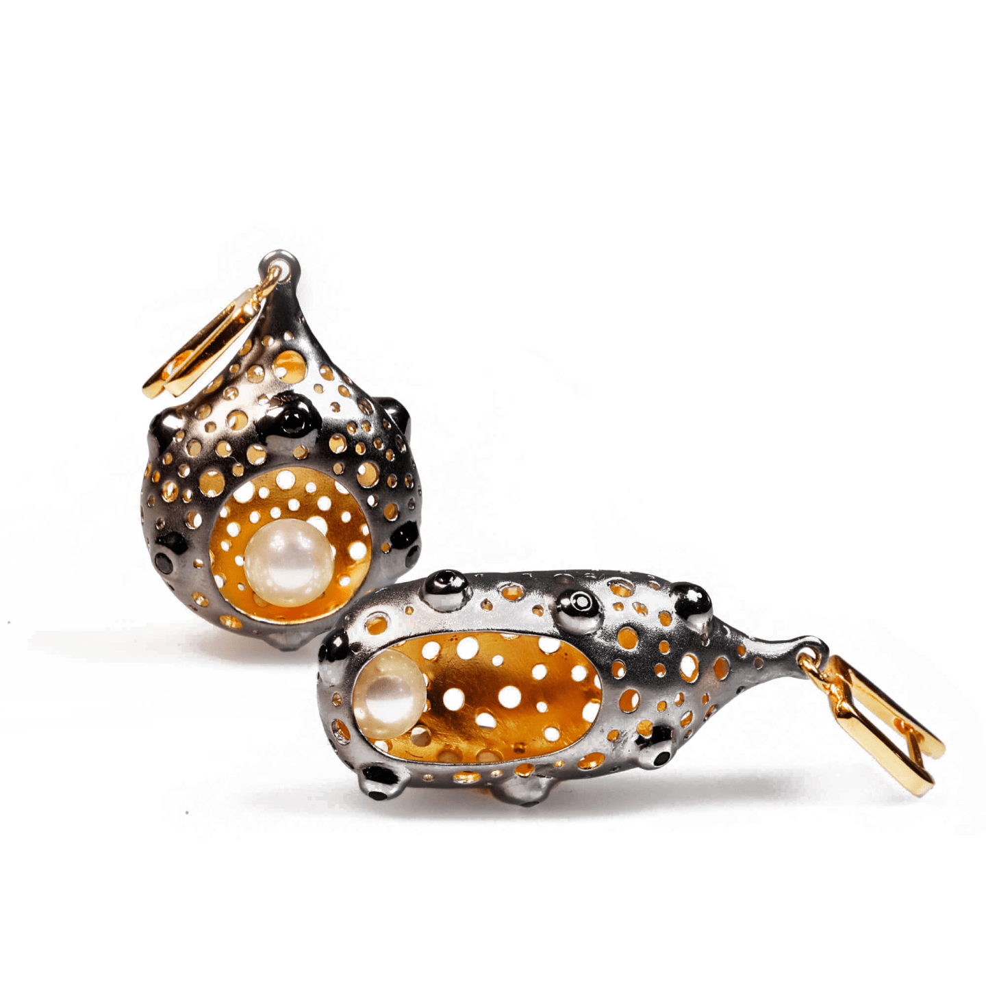 Vergaa Asymmetric Pearl Earrings Personalized & Co-Designed with Custom Options: Black Pearl, White Pearl, White Rhodium, Black Rhodium & Gold