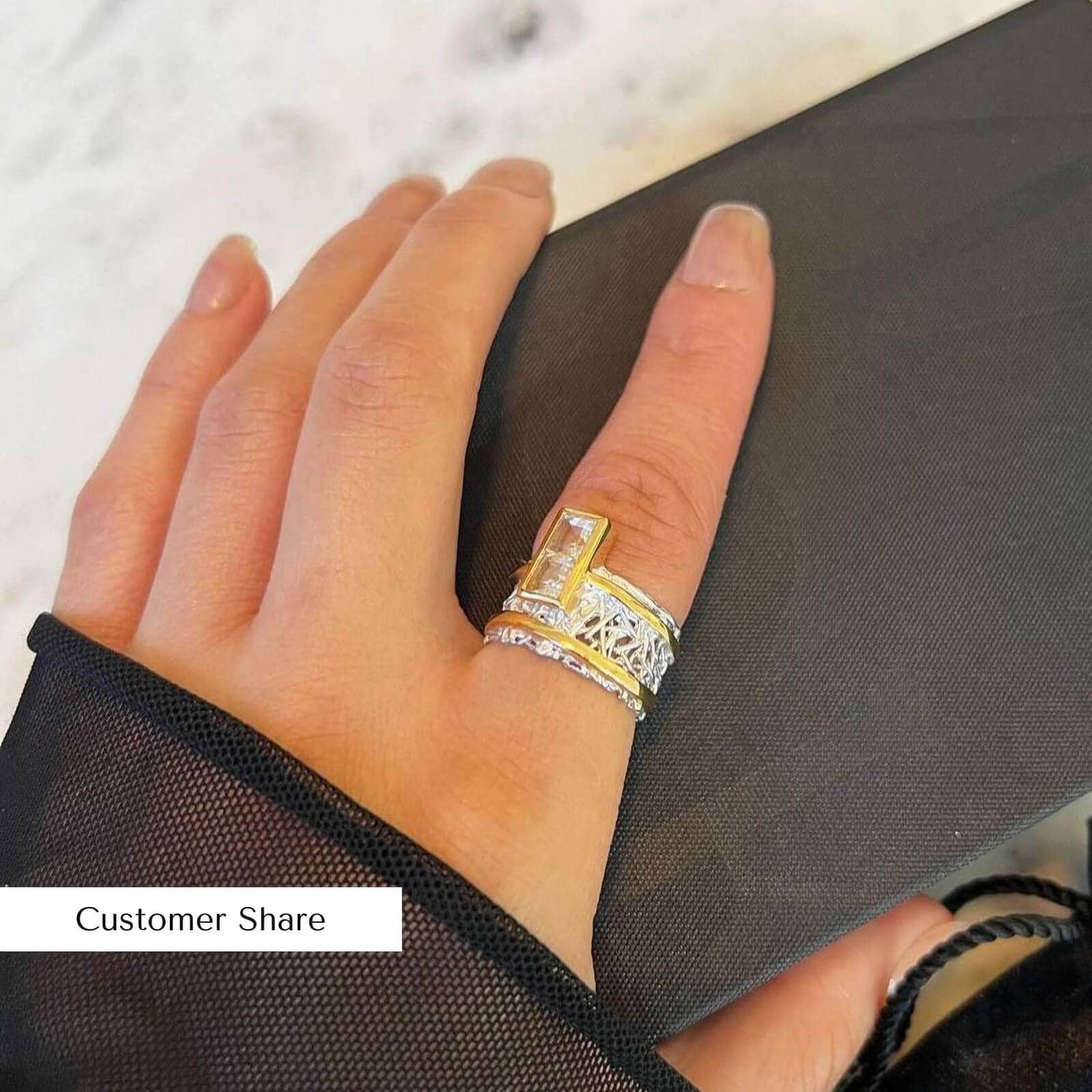 Verina Iconic Design 925 Silver Ring With Natural White Topaz (White Rhodium & Gold-Plated)