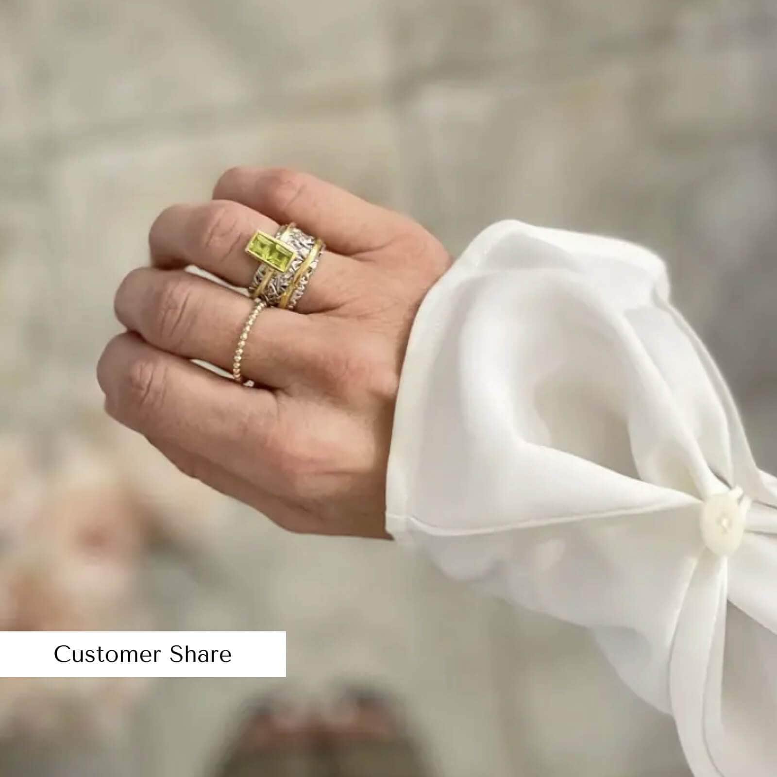 Verina Natural Peridot Designer Ring in Rhodium & 18K Gold-Plated Sterling Silver