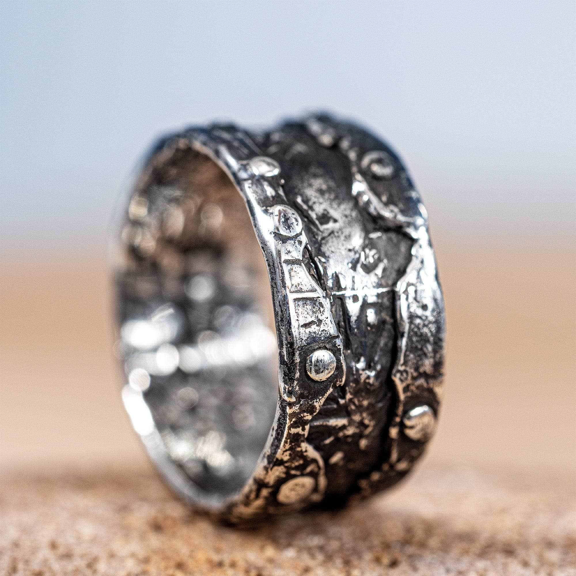 Vexor Unisex 925 Sterling Silver Rivet Ring with Raw Texture