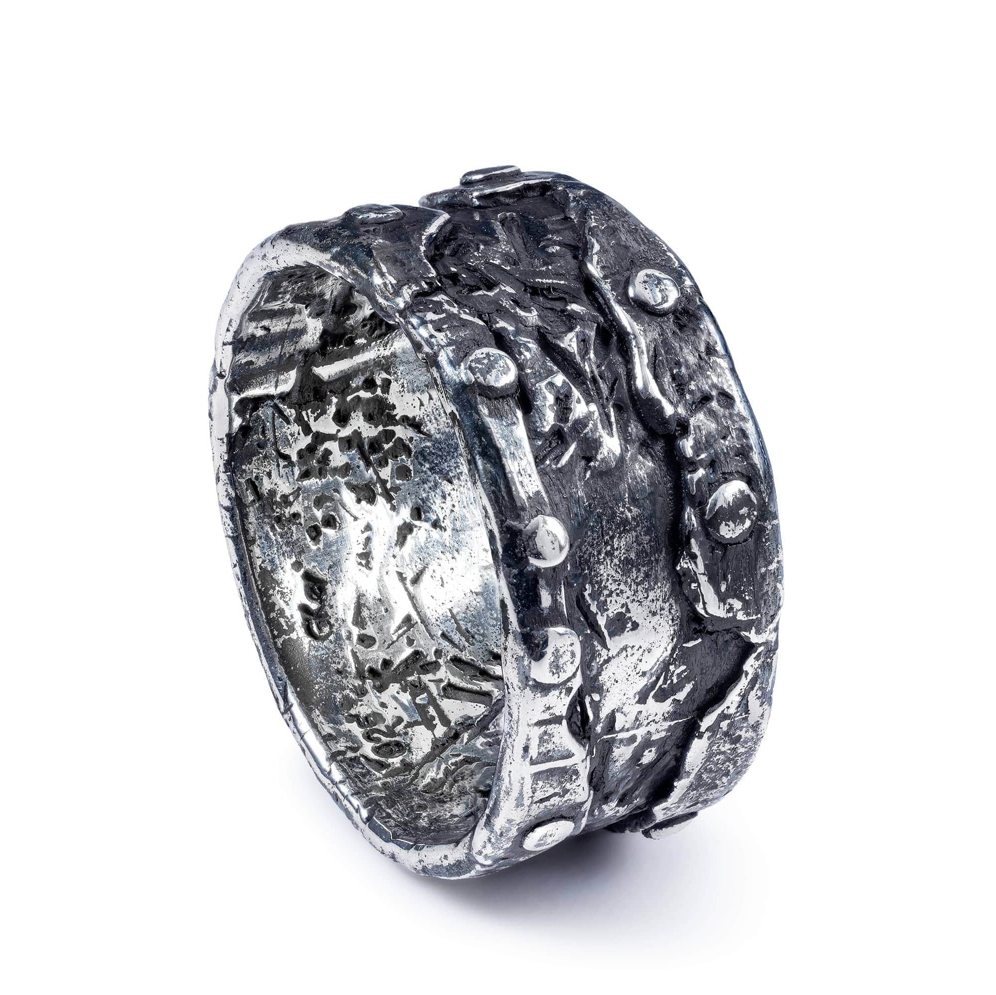 Vexor Unisex 925 Sterling Silver Rivet Ring with Raw Texture